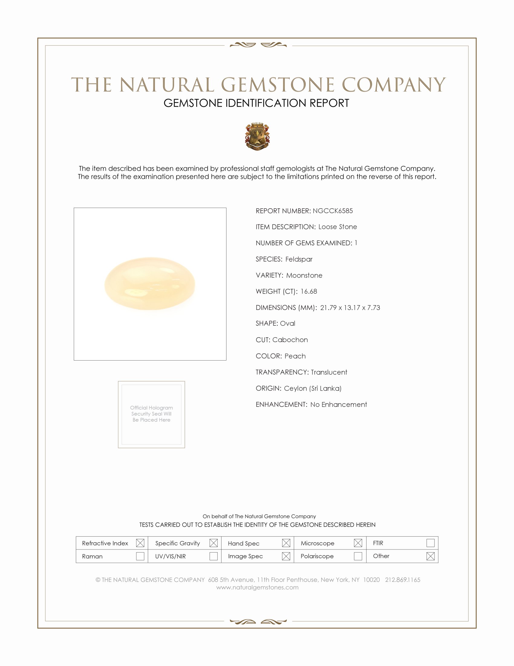 16.68 Ct. Cabochon Moonstone from Ceylon (Sri Lanka)