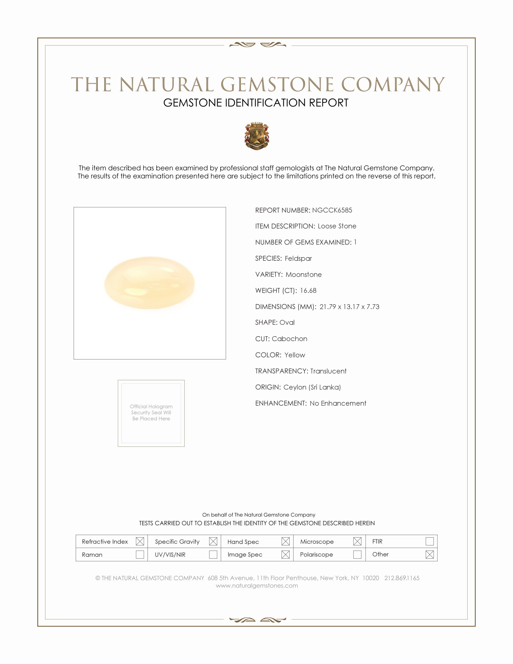 16.68 Ct. Cabochon Moonstone from Ceylon (Sri Lanka)