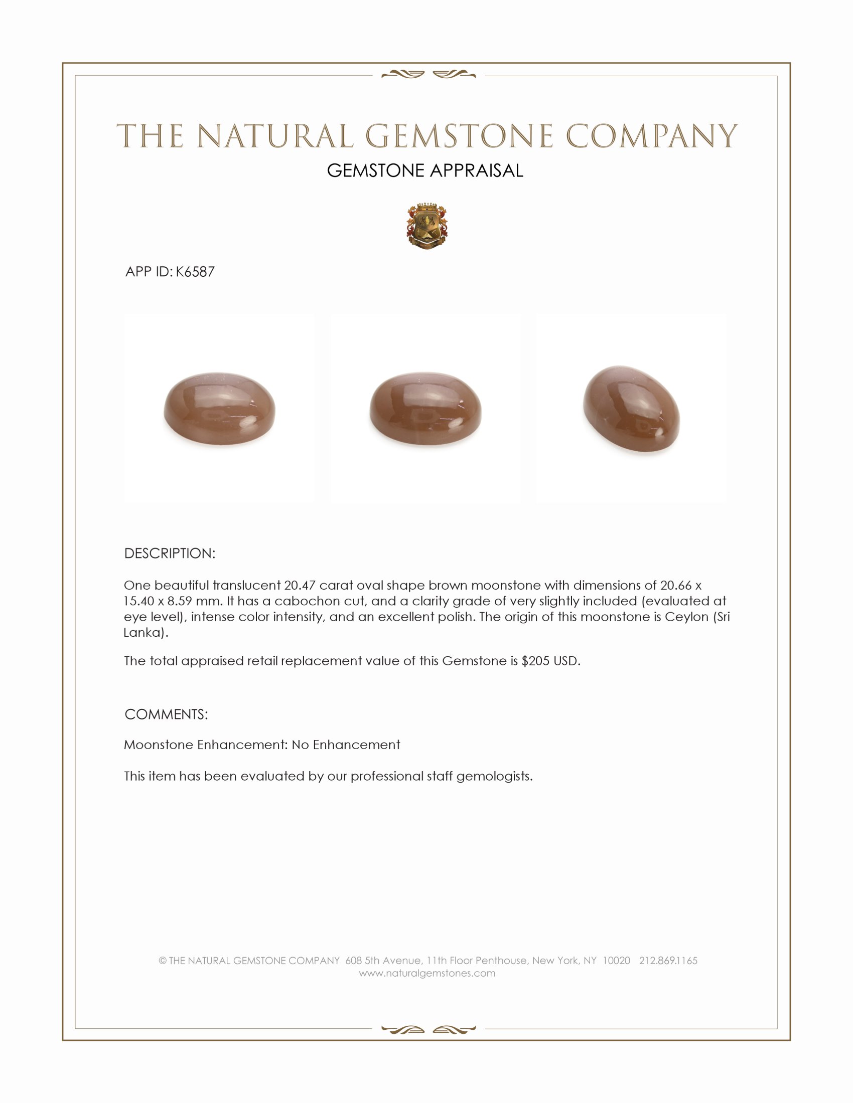 20.47 Ct. Cabochon Moonstone from Ceylon (Sri Lanka)