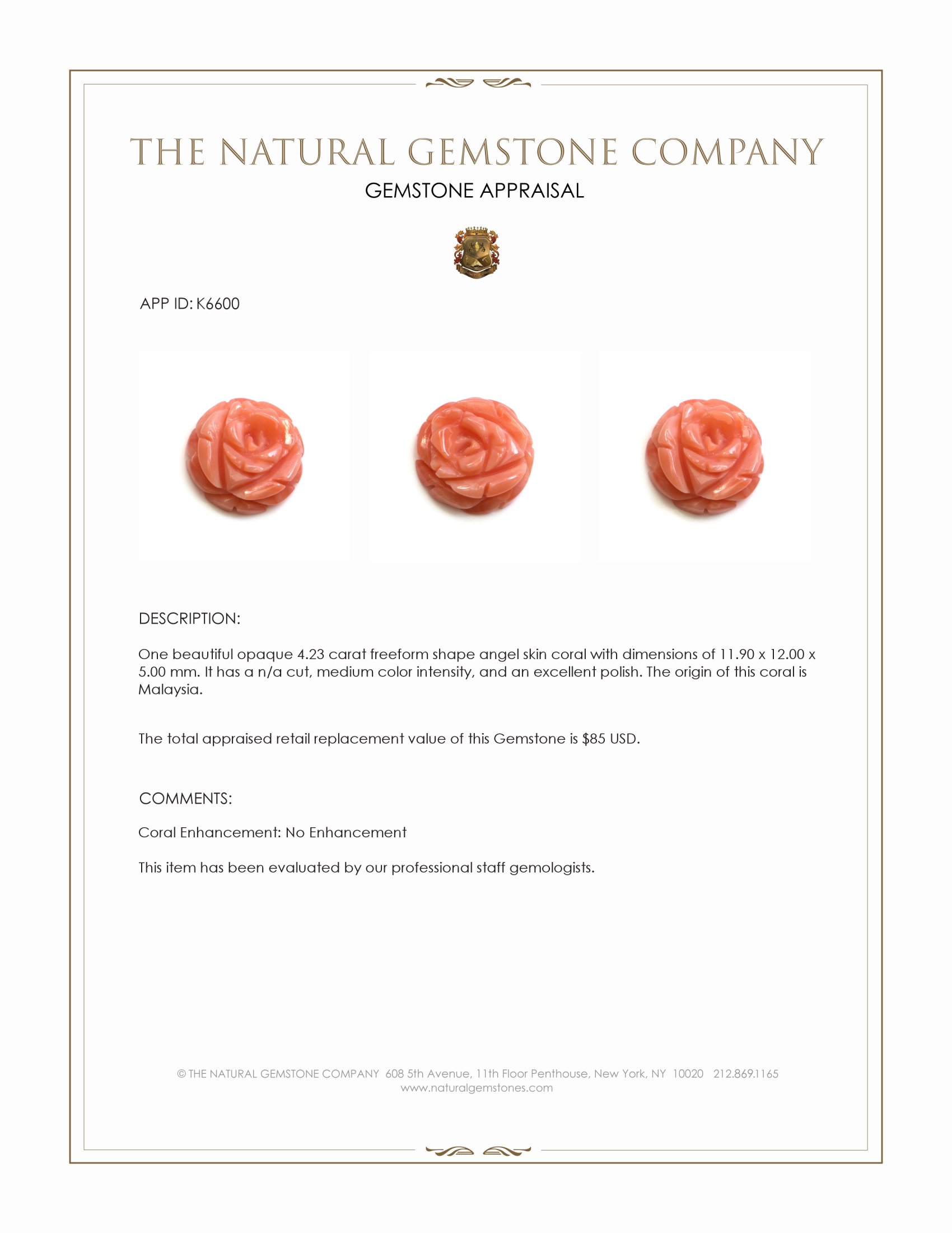 4.23 Ct. Coral from Malaysia