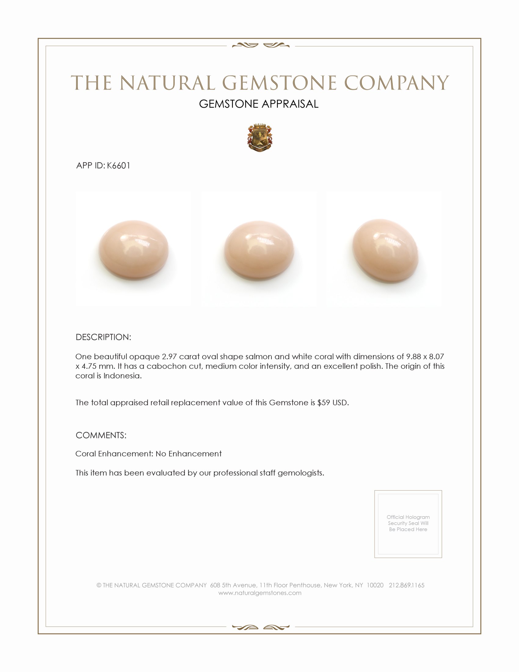 2.97 Ct. Cabochon Coral from Indonesia