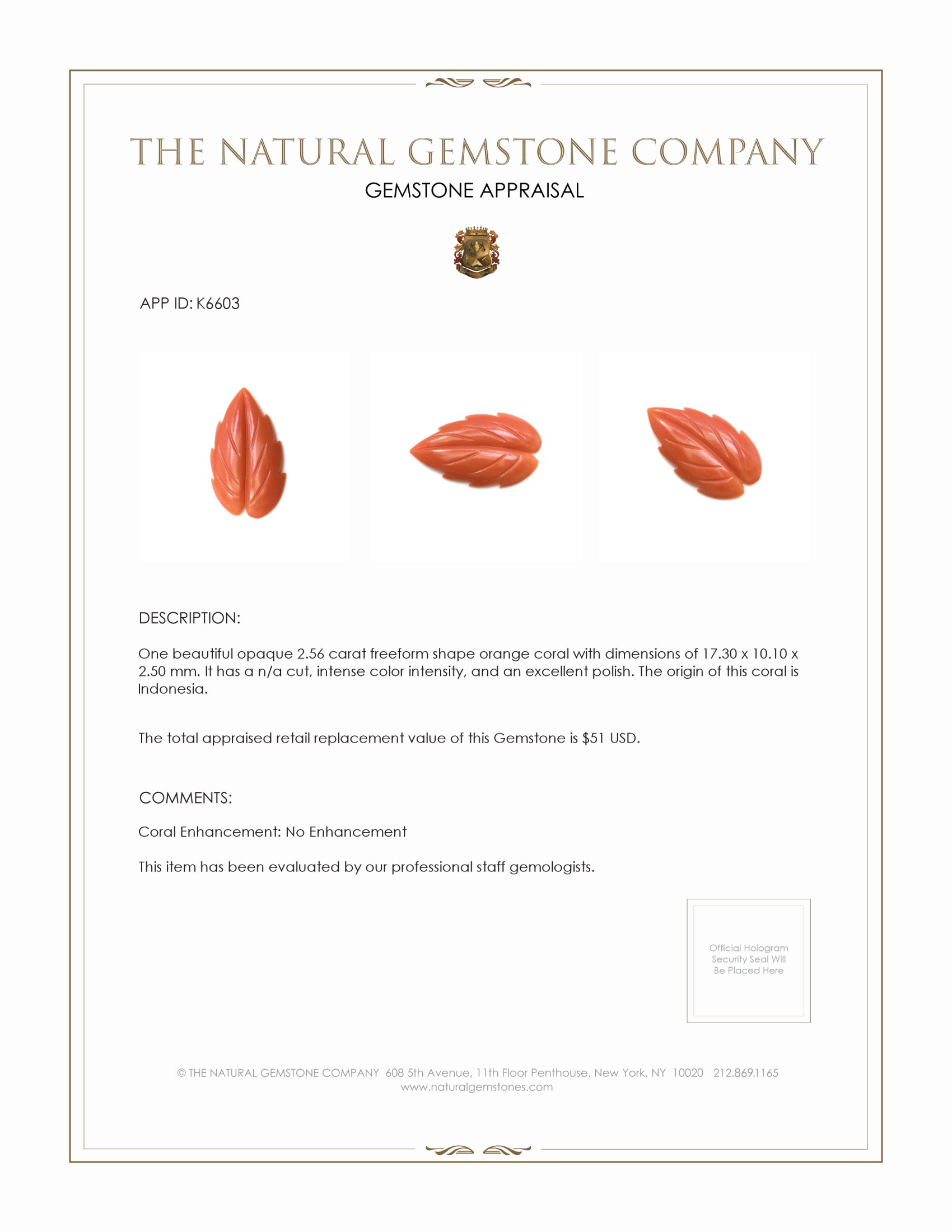 2.56 Ct. Coral from Indonesia