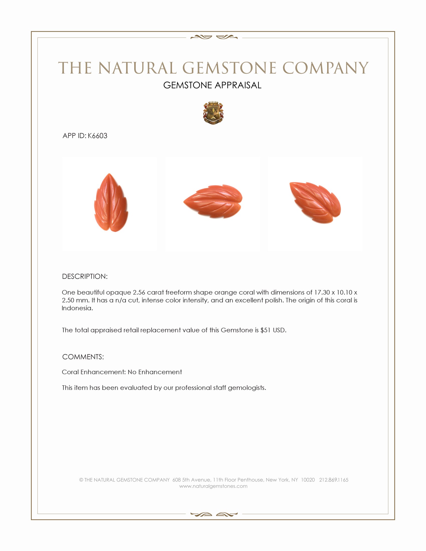 2.56 Ct. Coral from Indonesia