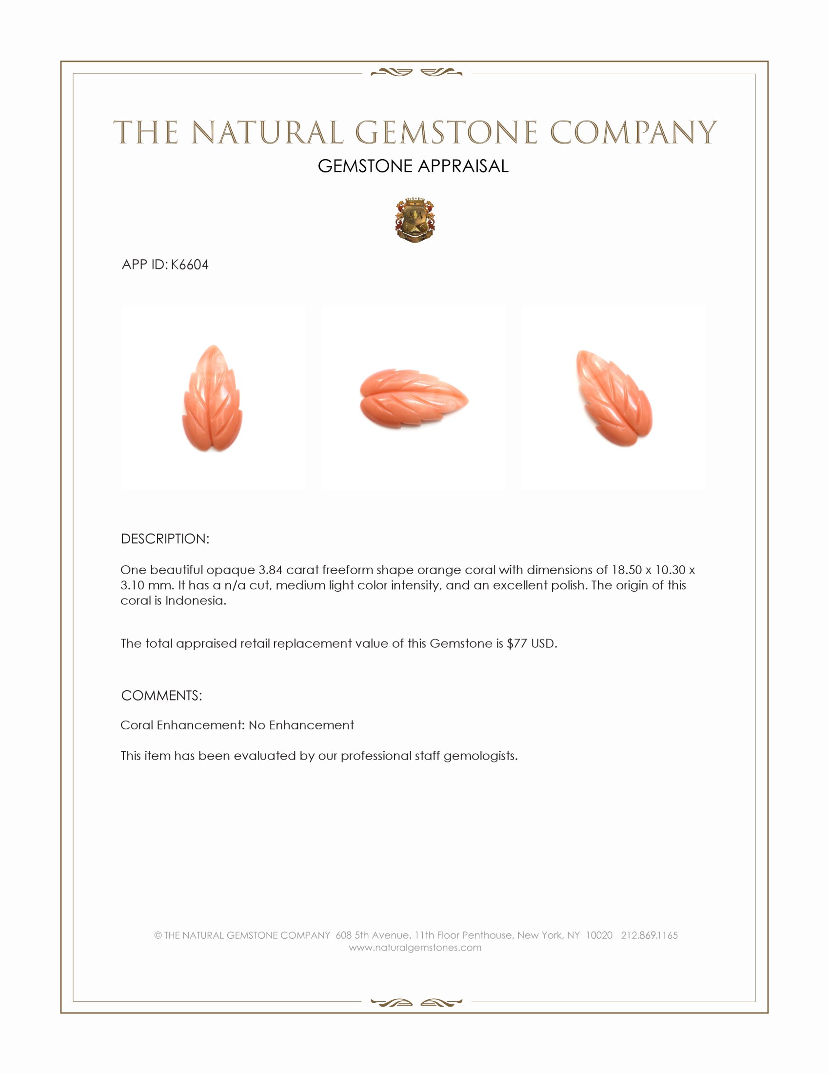 3.84 Ct. Coral from Indonesia