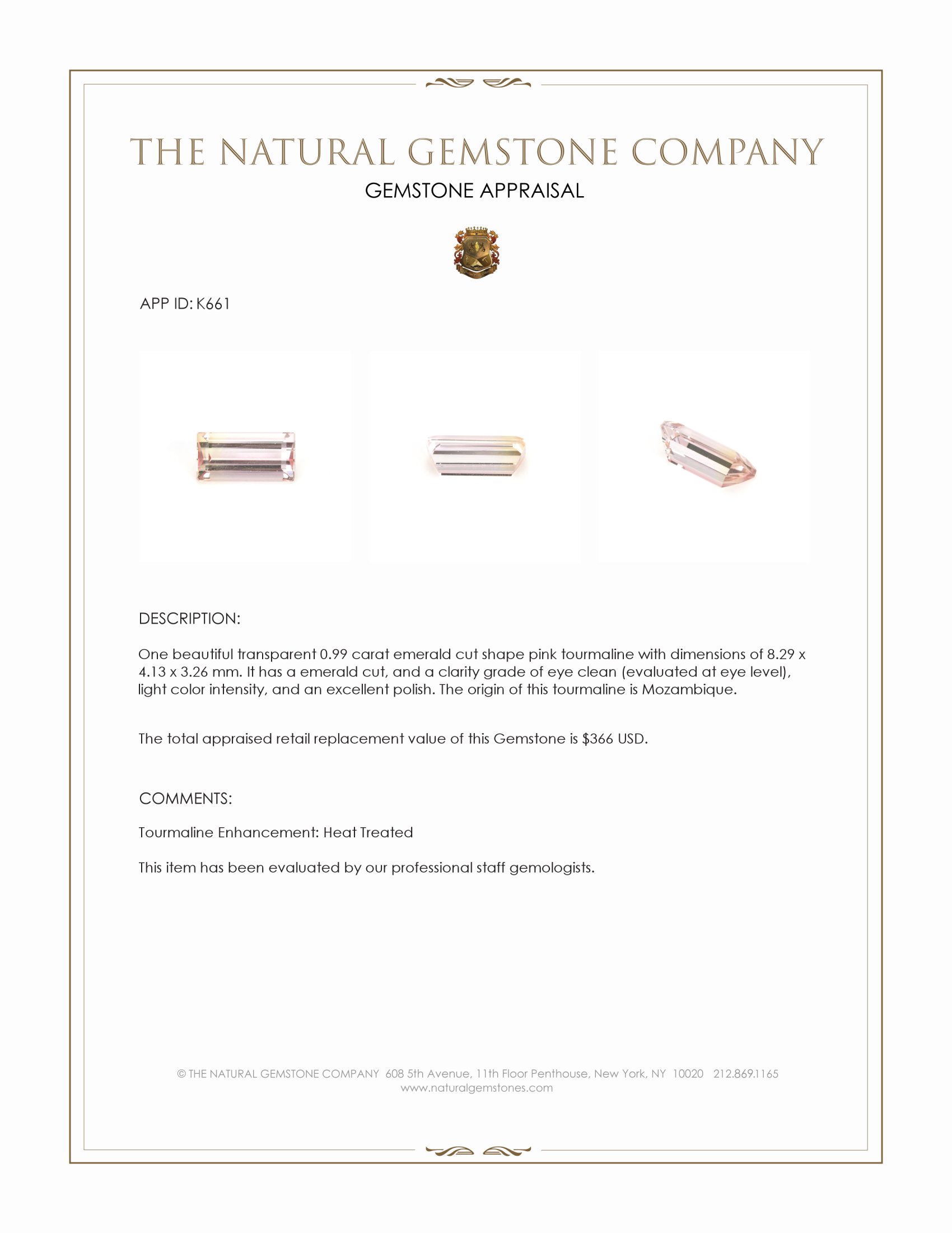 0.99 Ct. Pink Tourmaline from Mozambique