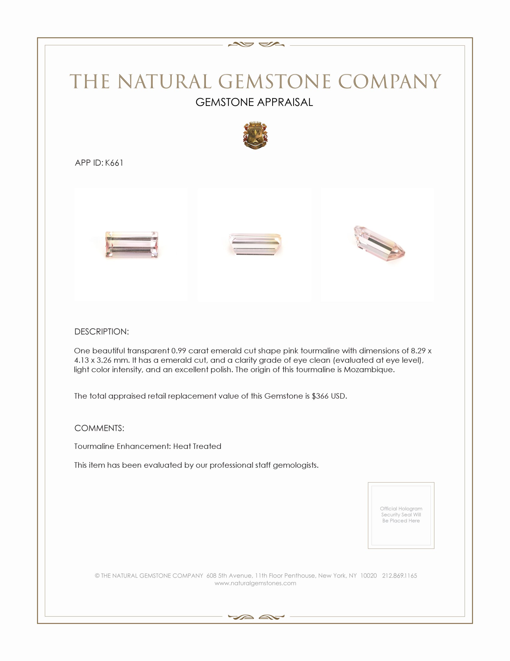 0.99 Ct. Tourmaline from Mozambique