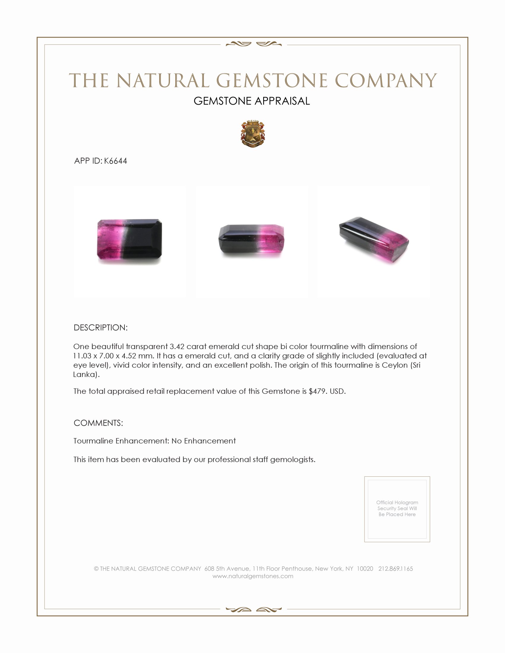 3.42 Ct. Tourmaline from Ceylon (Sri Lanka)