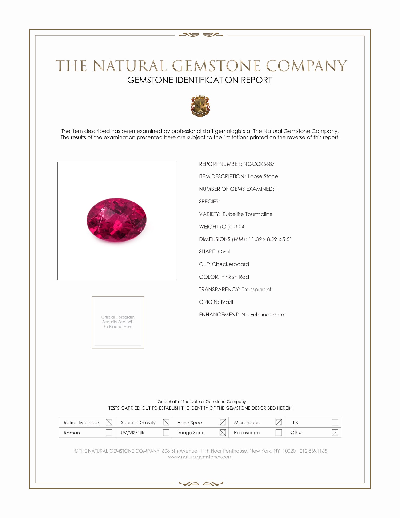 3.04 Ct. Rubellite Tourmaline from Brazil