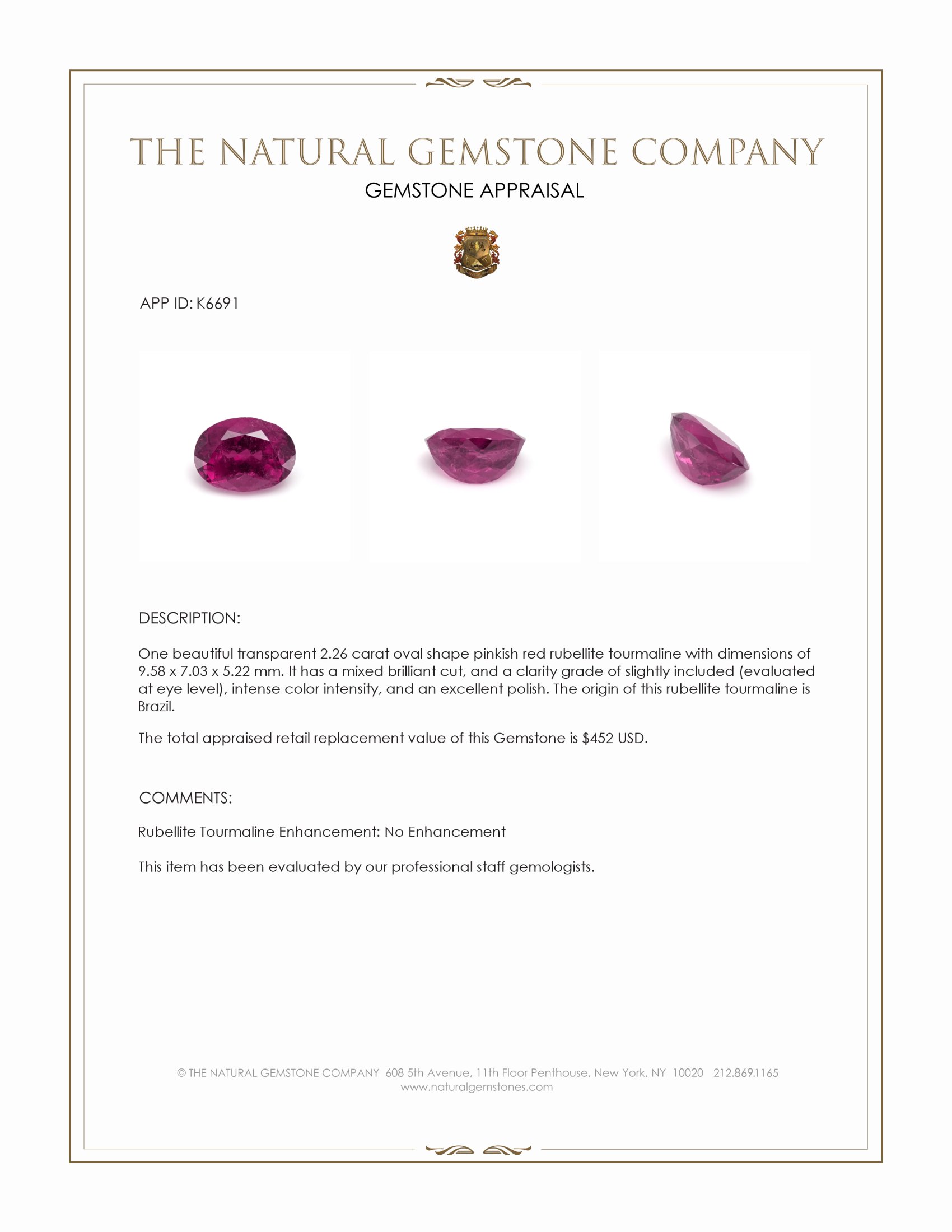 2.26 Ct. Rubellite Tourmaline from Brazil