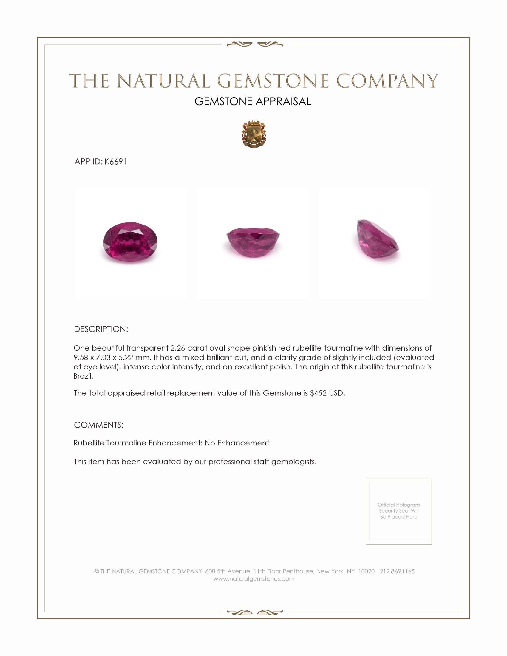 2.26 Ct. Rubellite Tourmaline from Brazil