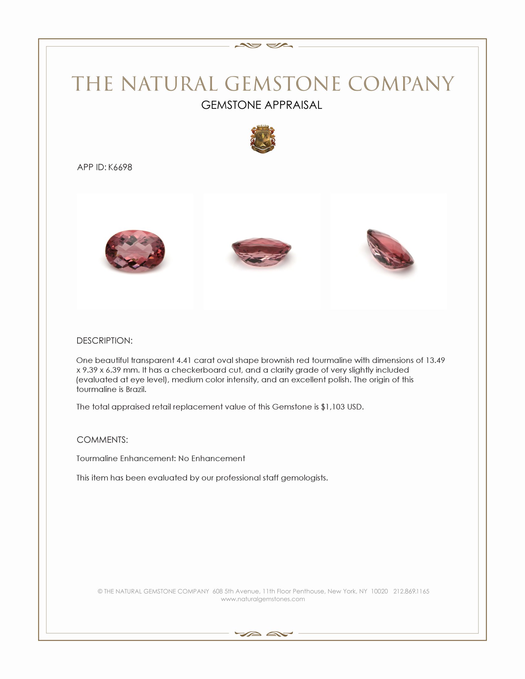 4.41 Ct. Tourmaline from Brazil