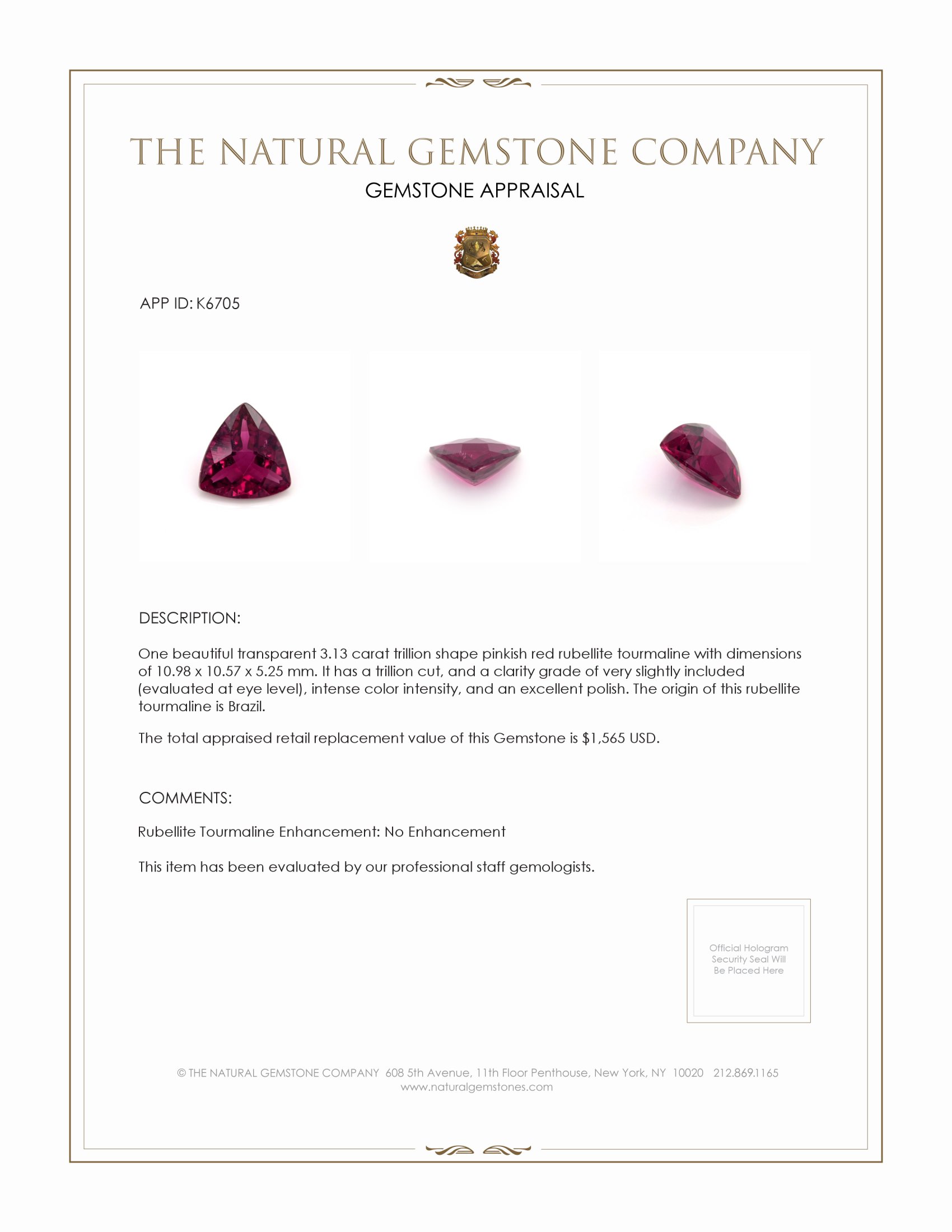 3.13 Ct. Rubellite Tourmaline from Brazil
