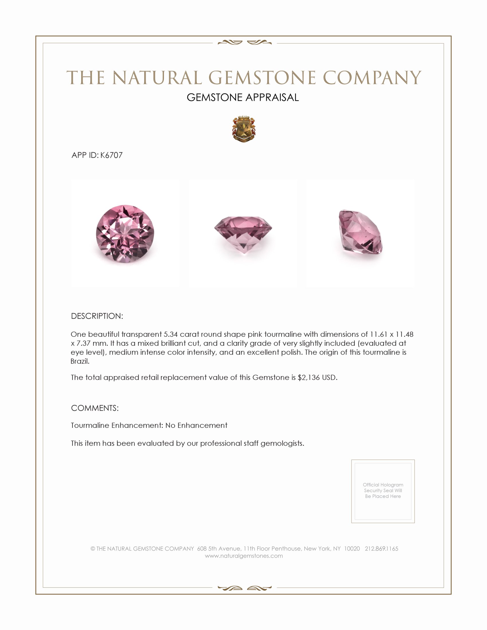 5.34 Ct. Tourmaline from Brazil