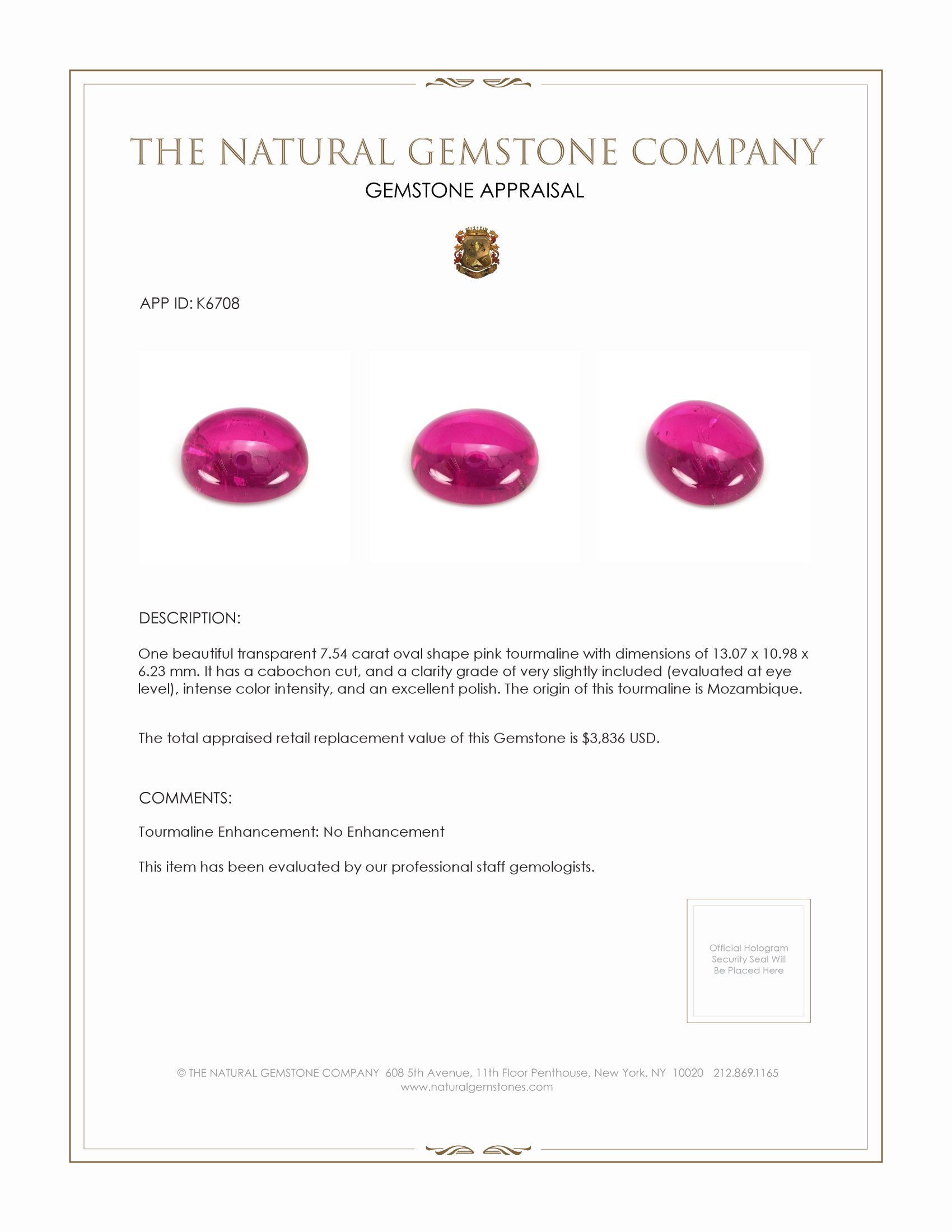 7.54 Ct. Cabochon Tourmaline from Mozambique
