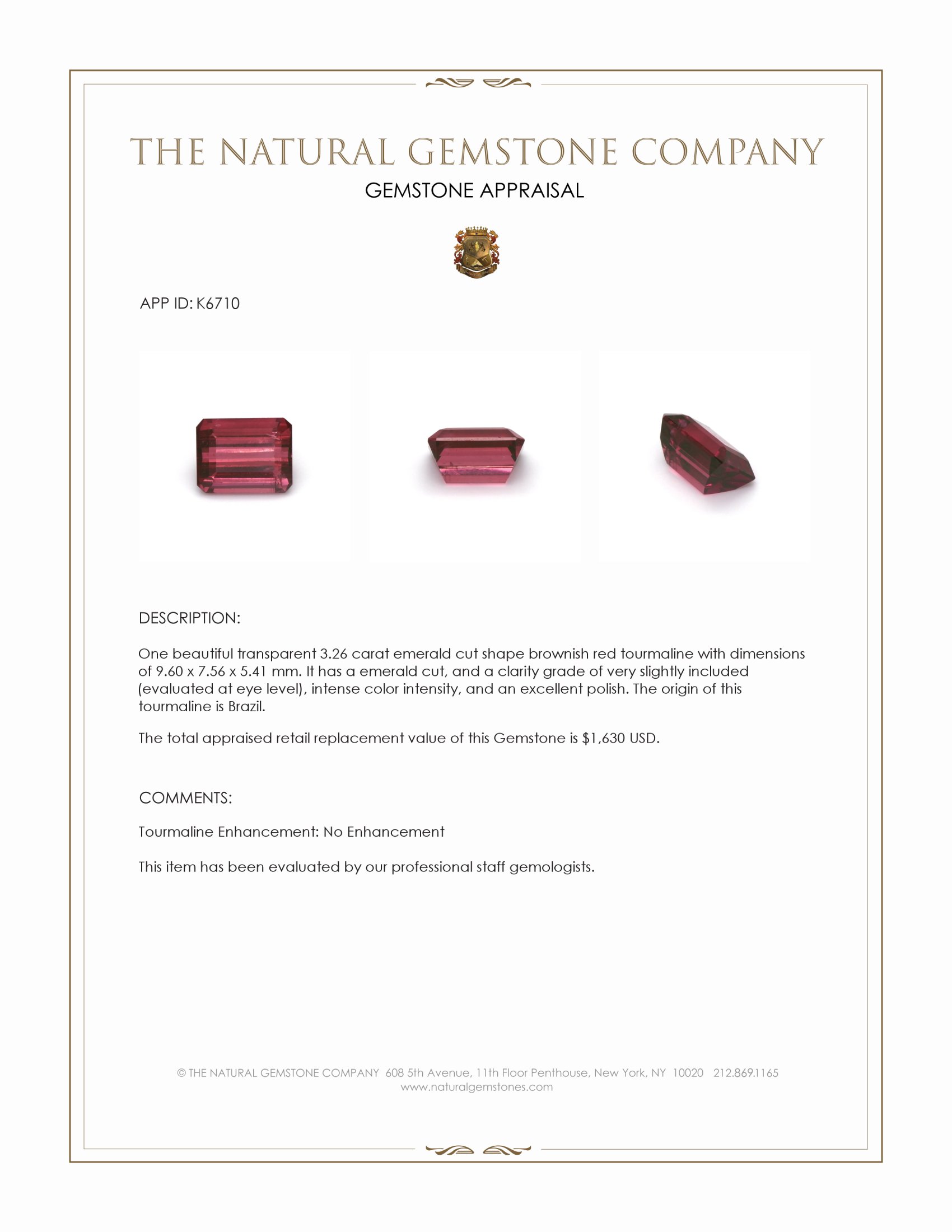 3.26 Ct. Brownish Red Tourmaline from Brazil