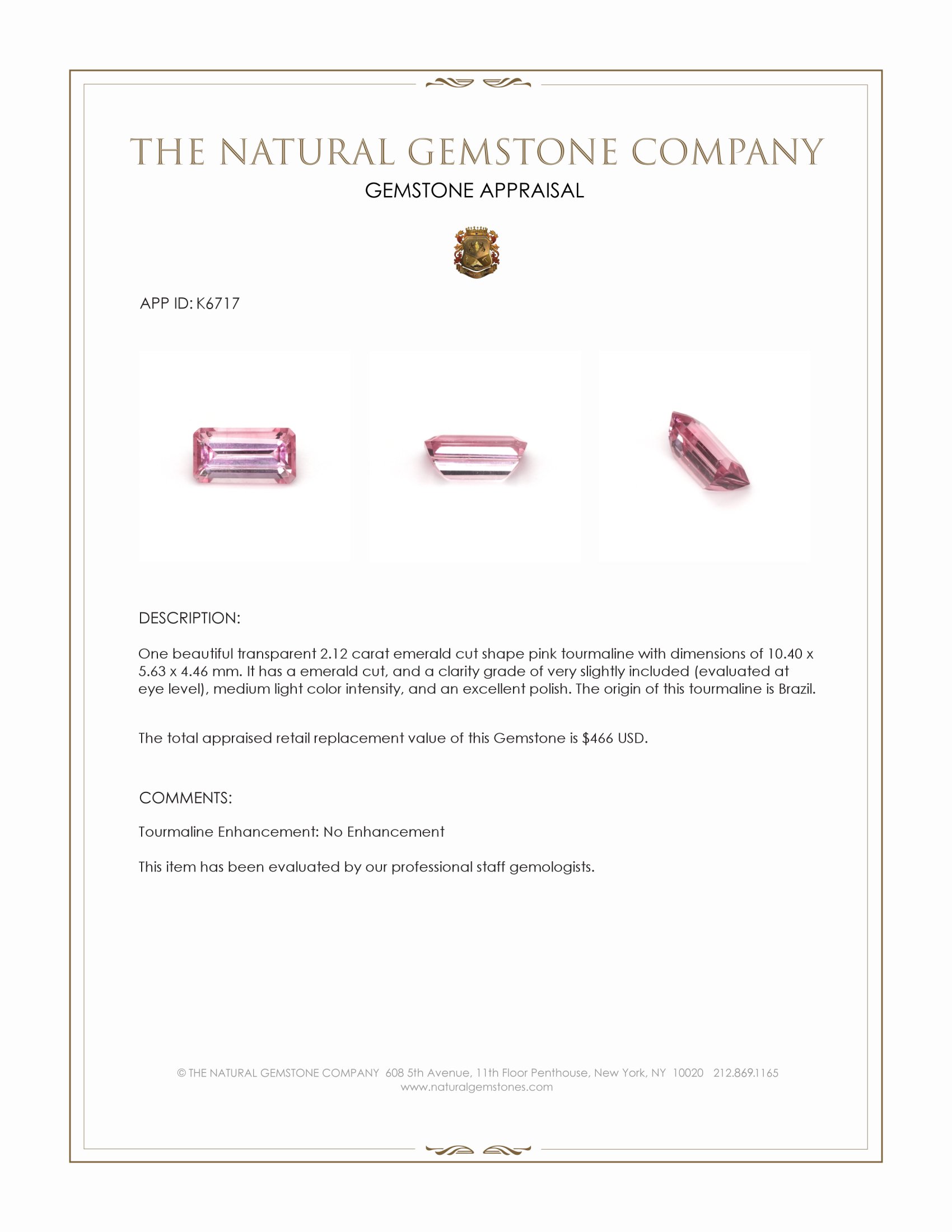 2.12 Ct. Tourmaline from Brazil