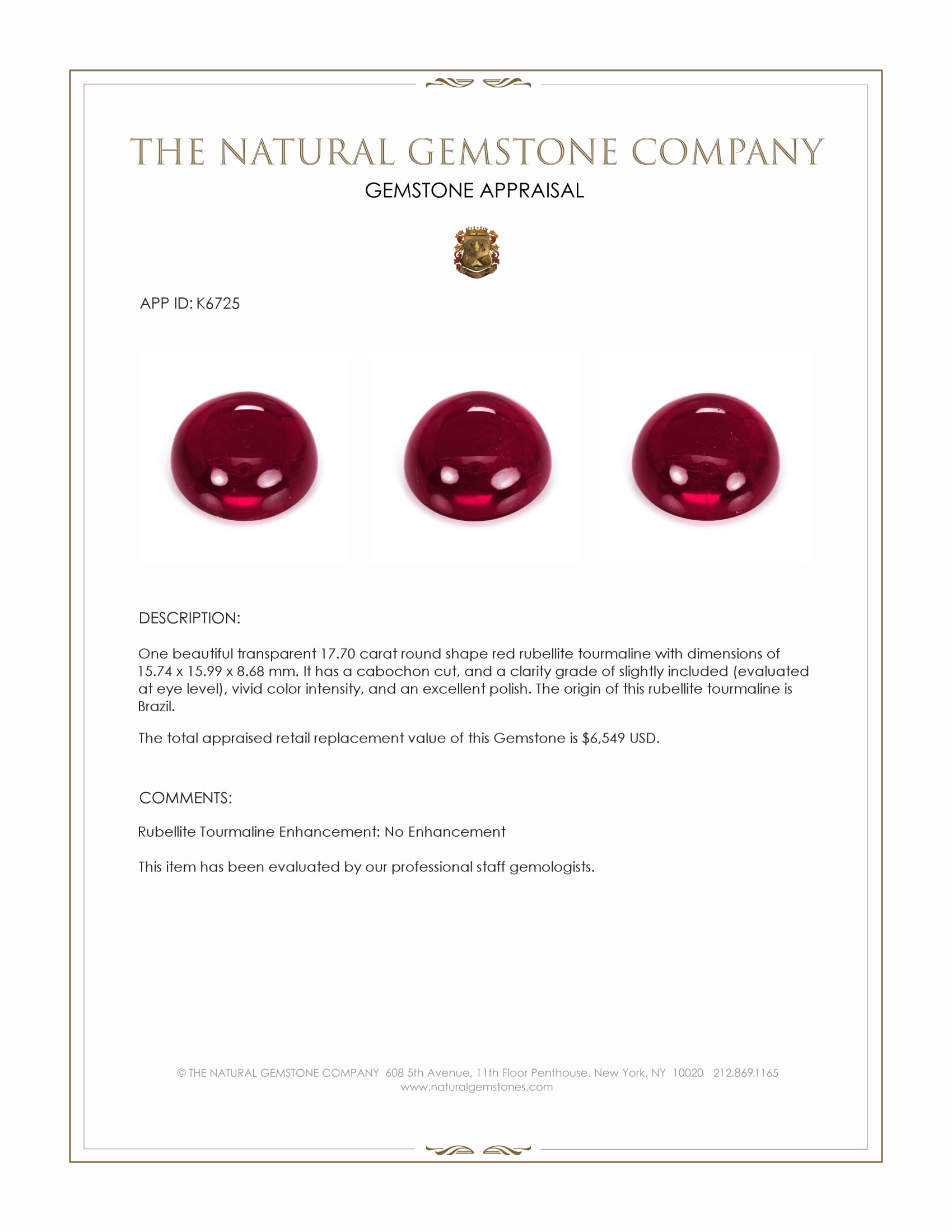 17.70 Ct. Cabochon Rubellite Tourmaline from Brazil