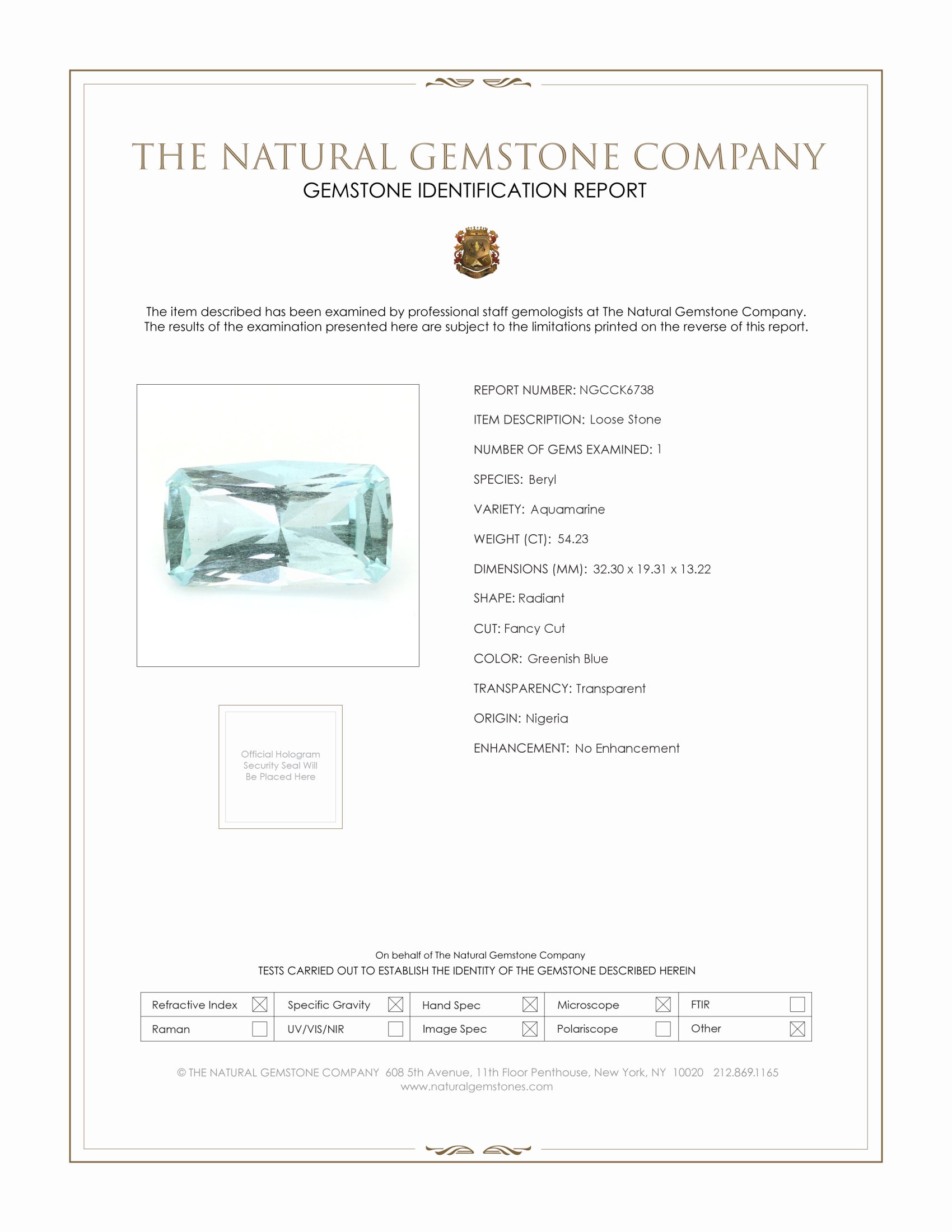 54.23 Ct. Aquamarine from Nigeria