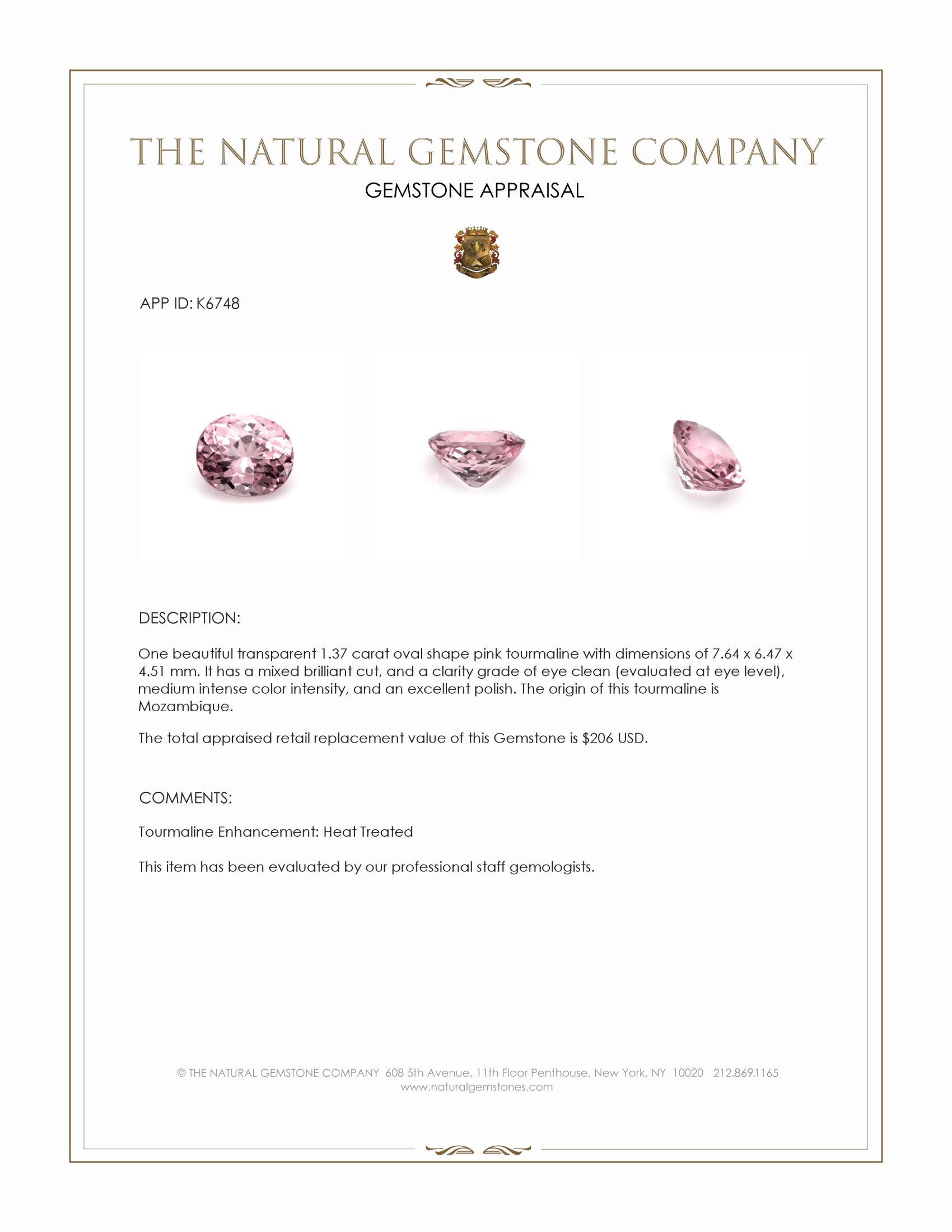 1.37 Ct. Tourmaline from Mozambique