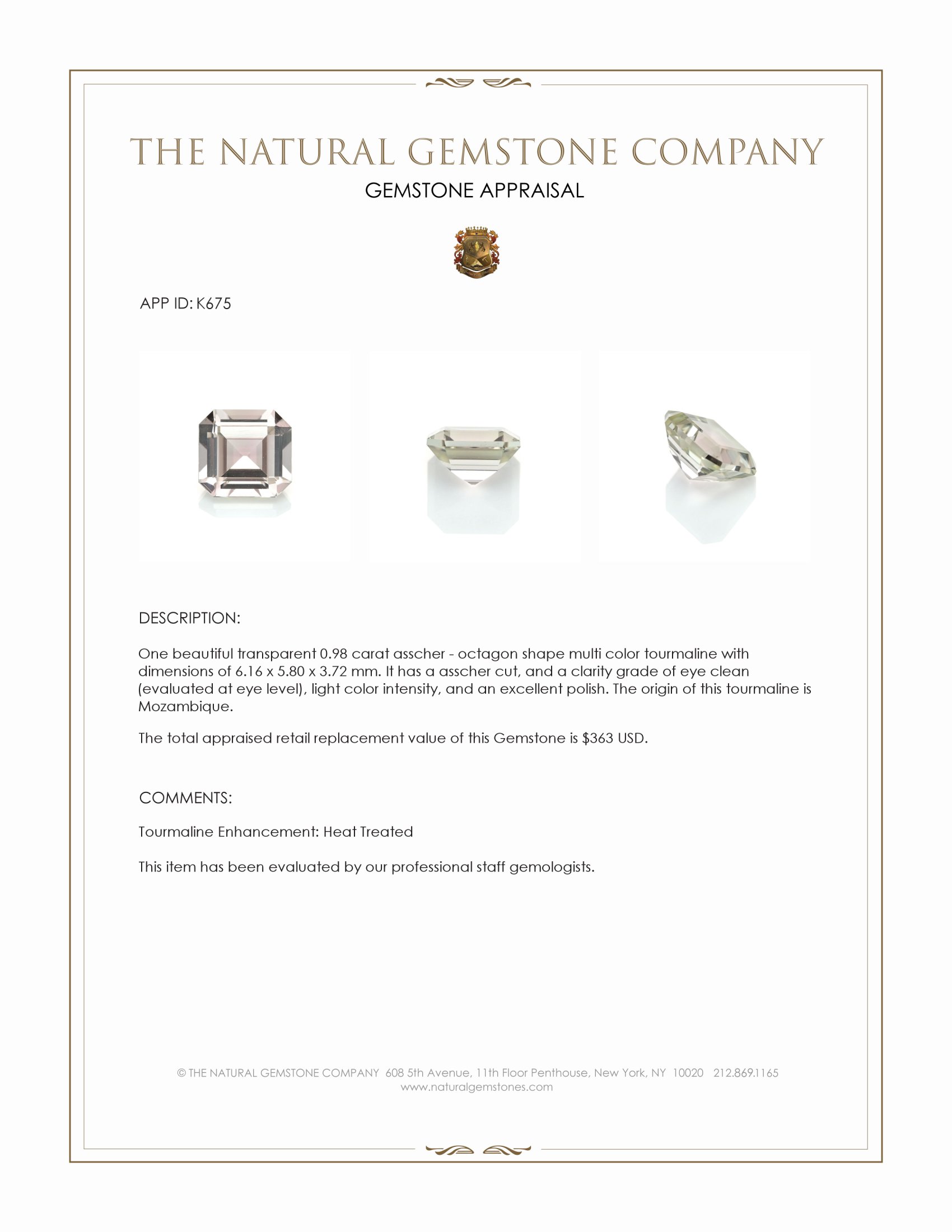 0.98 Ct. Tourmaline from Mozambique