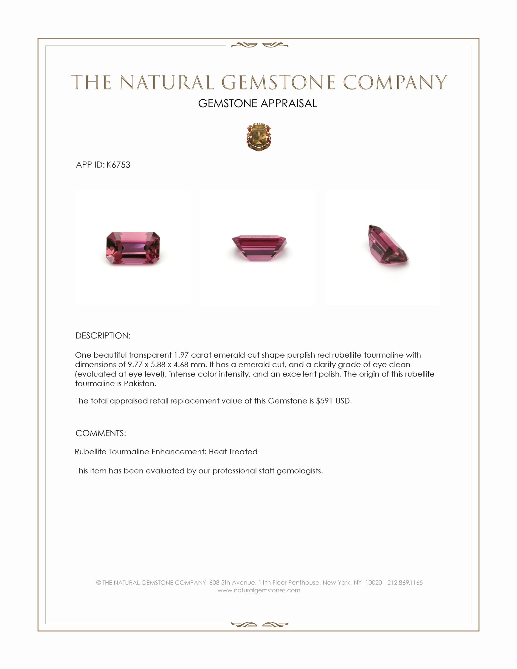 1.97 Ct. Rubellite Tourmaline from Pakistan