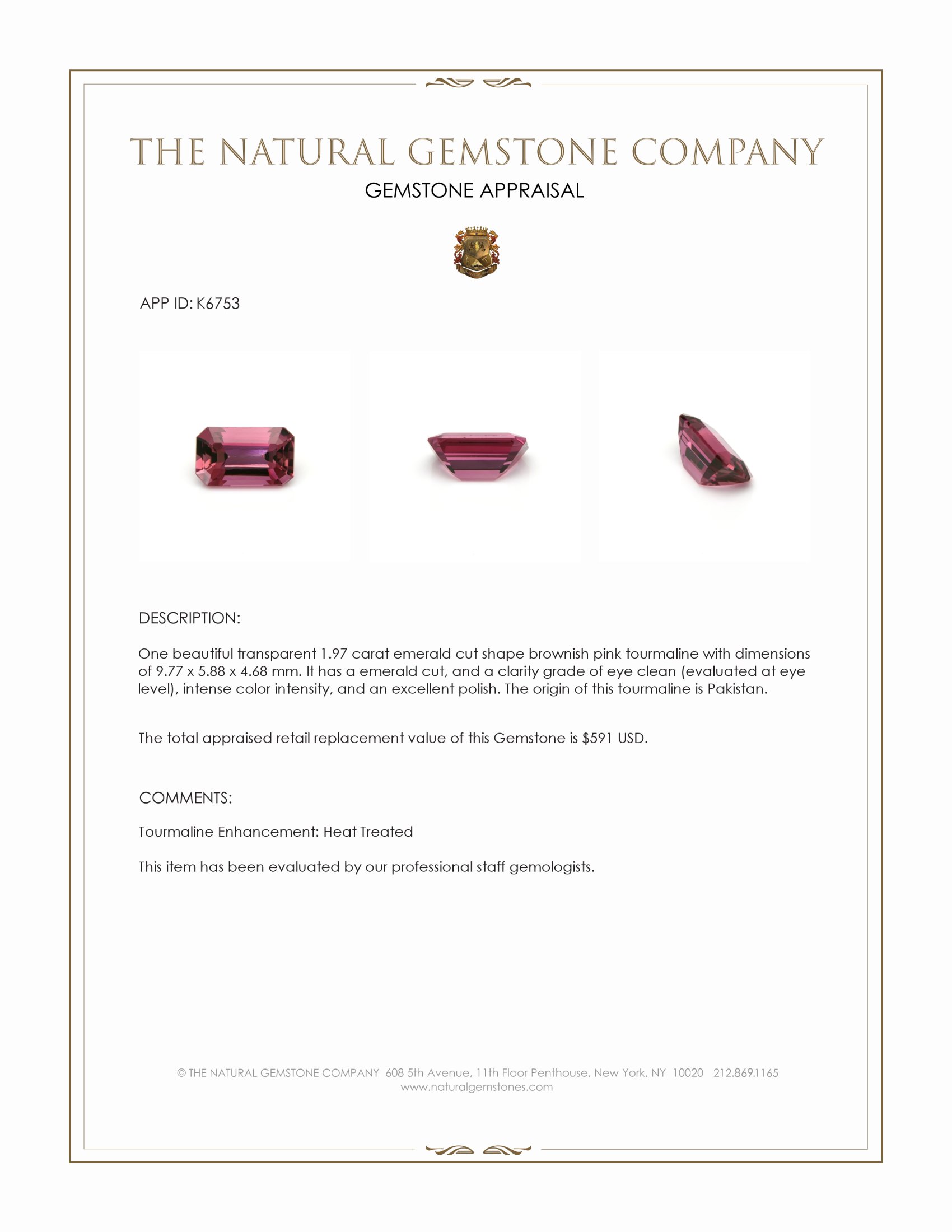 1.97 Ct. Brownish Pink Tourmaline from Pakistan