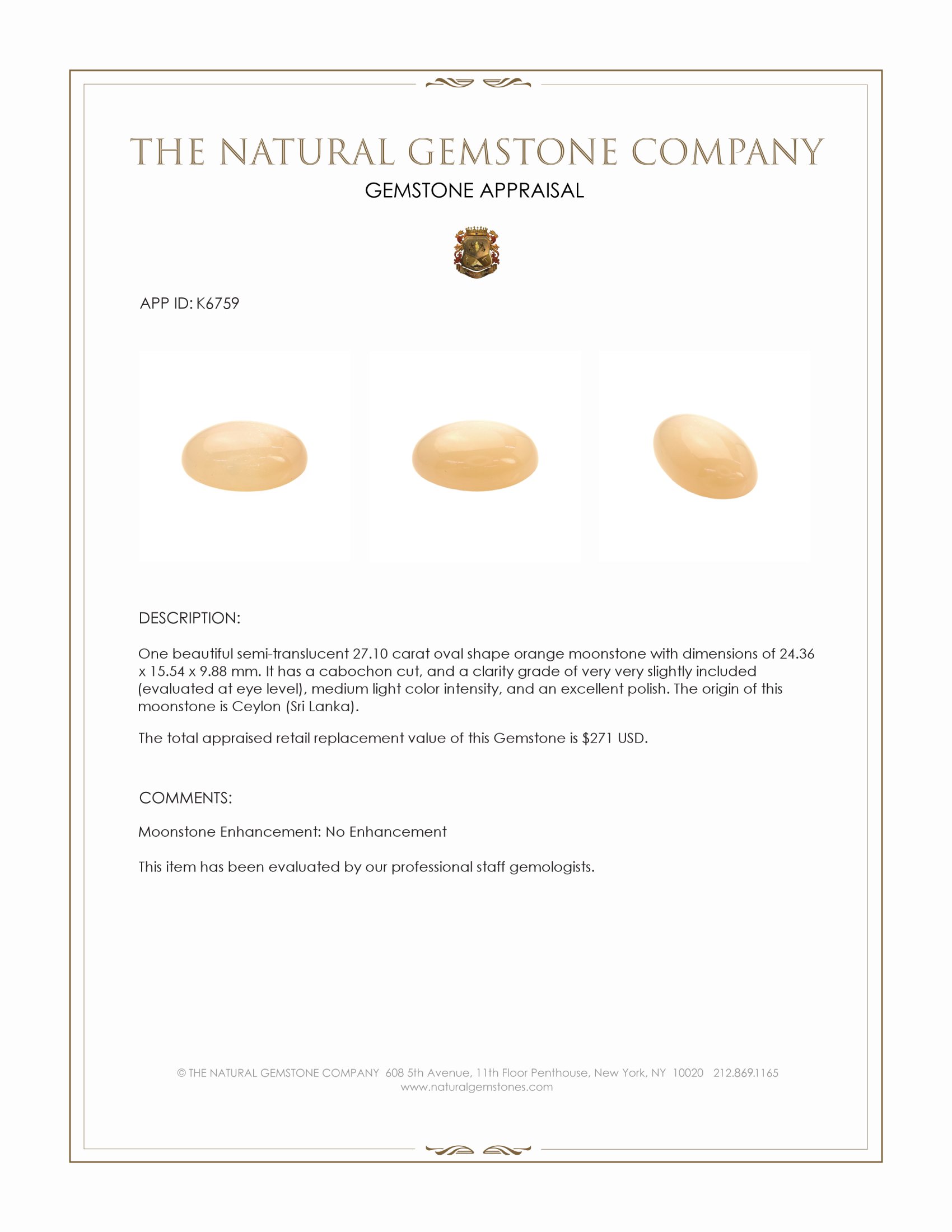 27.10 Ct. Cabochon Moonstone from Ceylon (Sri Lanka)