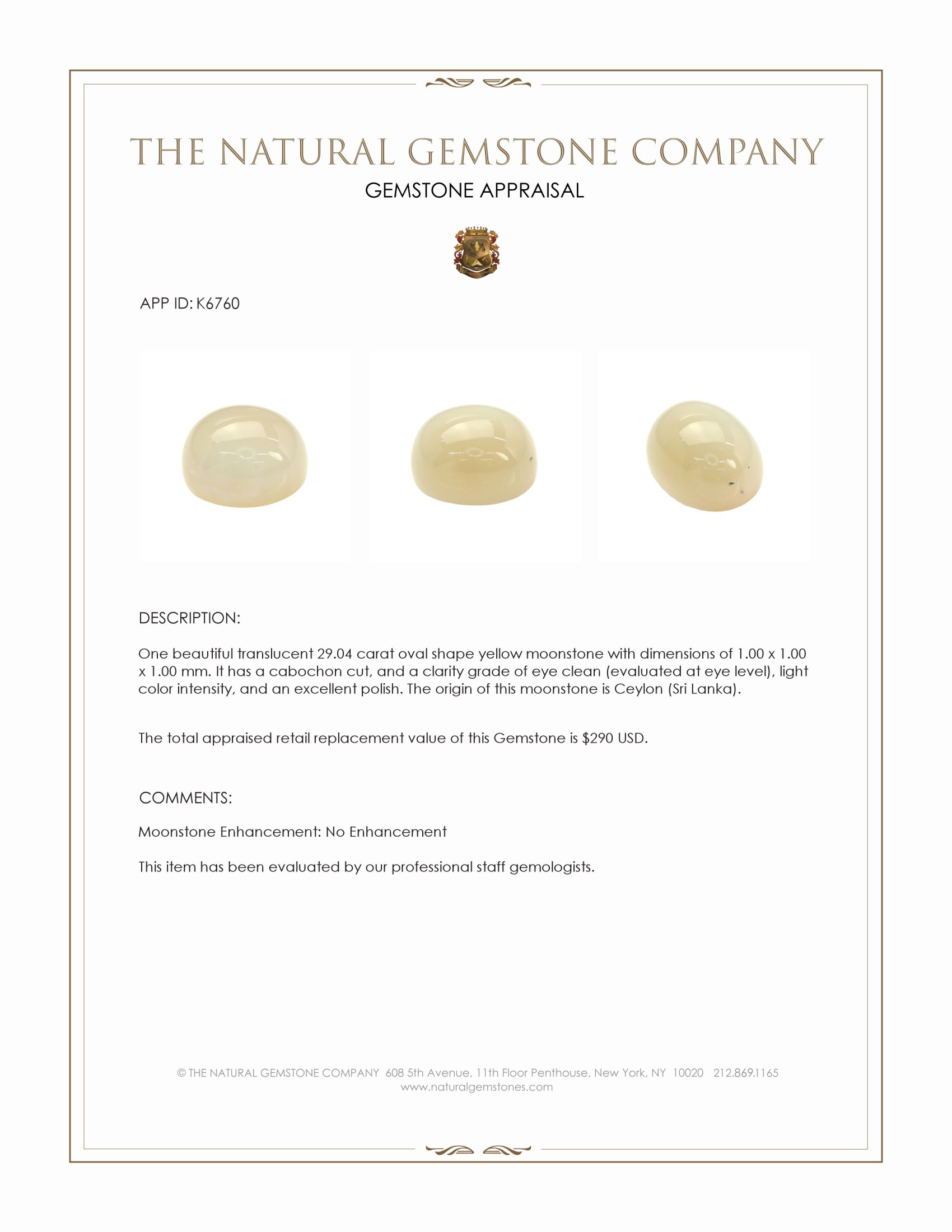 29.04 Ct. Cabochon Moonstone from Ceylon (Sri Lanka)