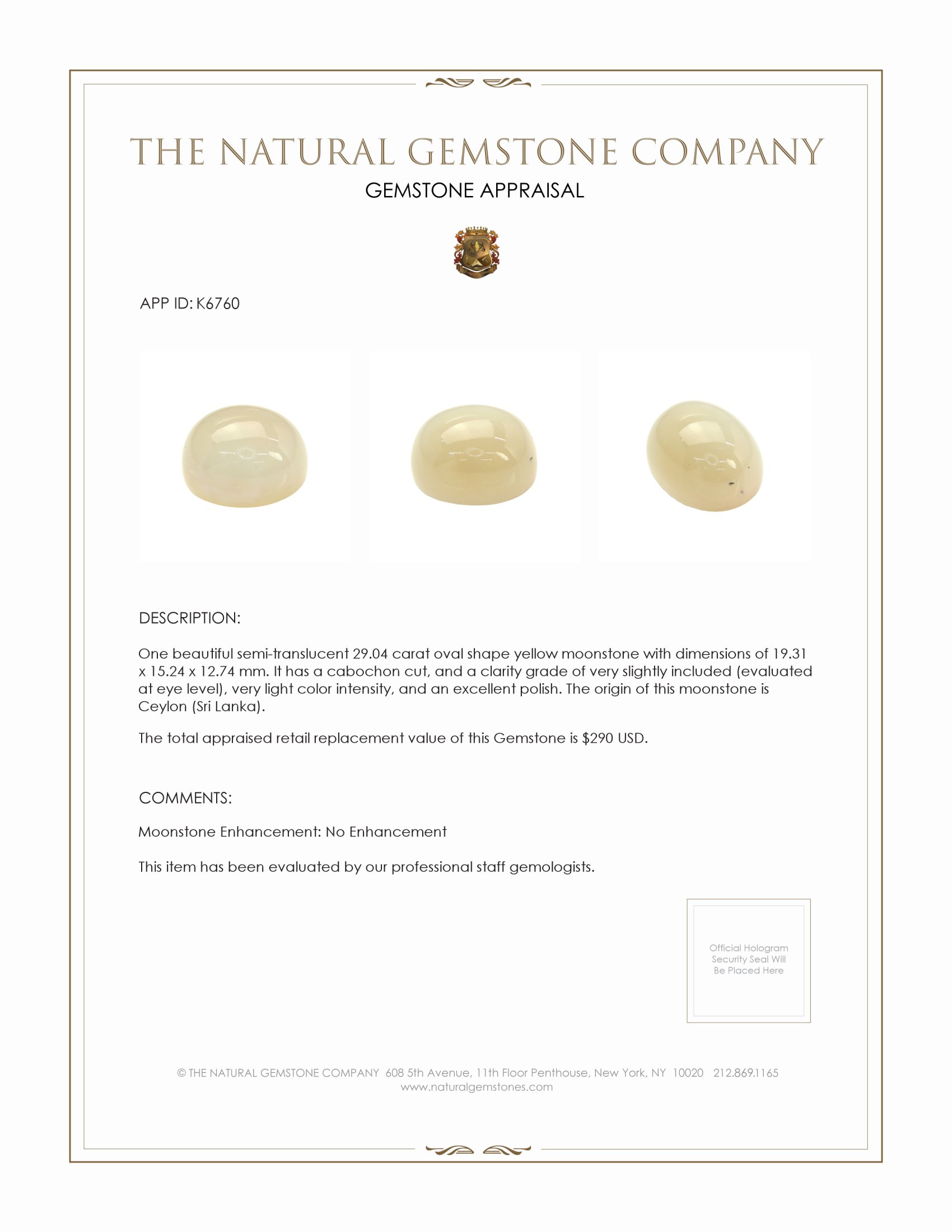 29.04 Ct. Cabochon Moonstone from Ceylon (Sri Lanka)