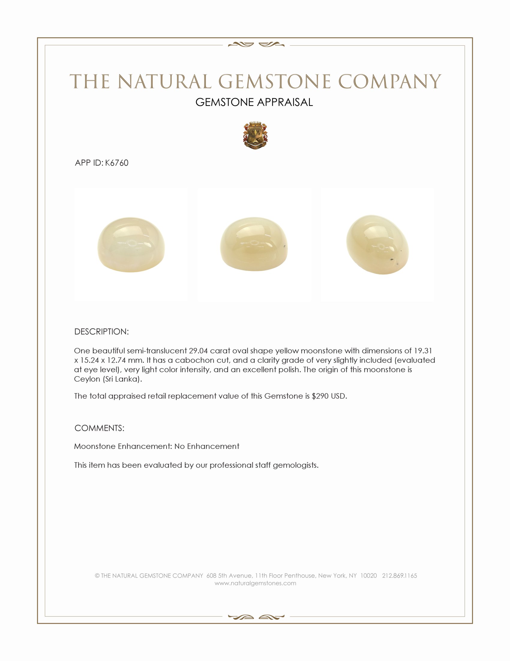 29.04 Ct. Cabochon Moonstone from Ceylon (Sri Lanka)