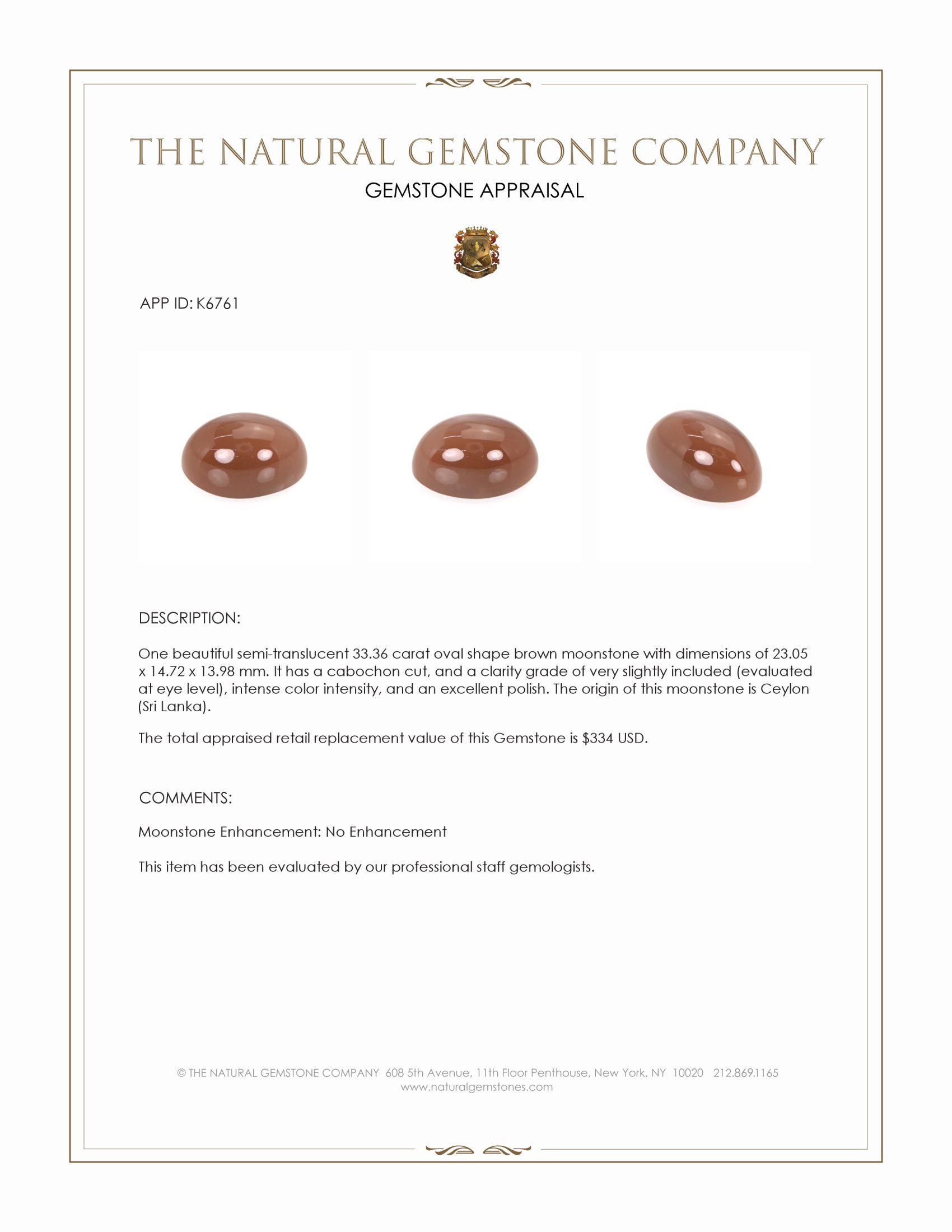 33.36 Ct. Cabochon Moonstone from Ceylon (Sri Lanka)