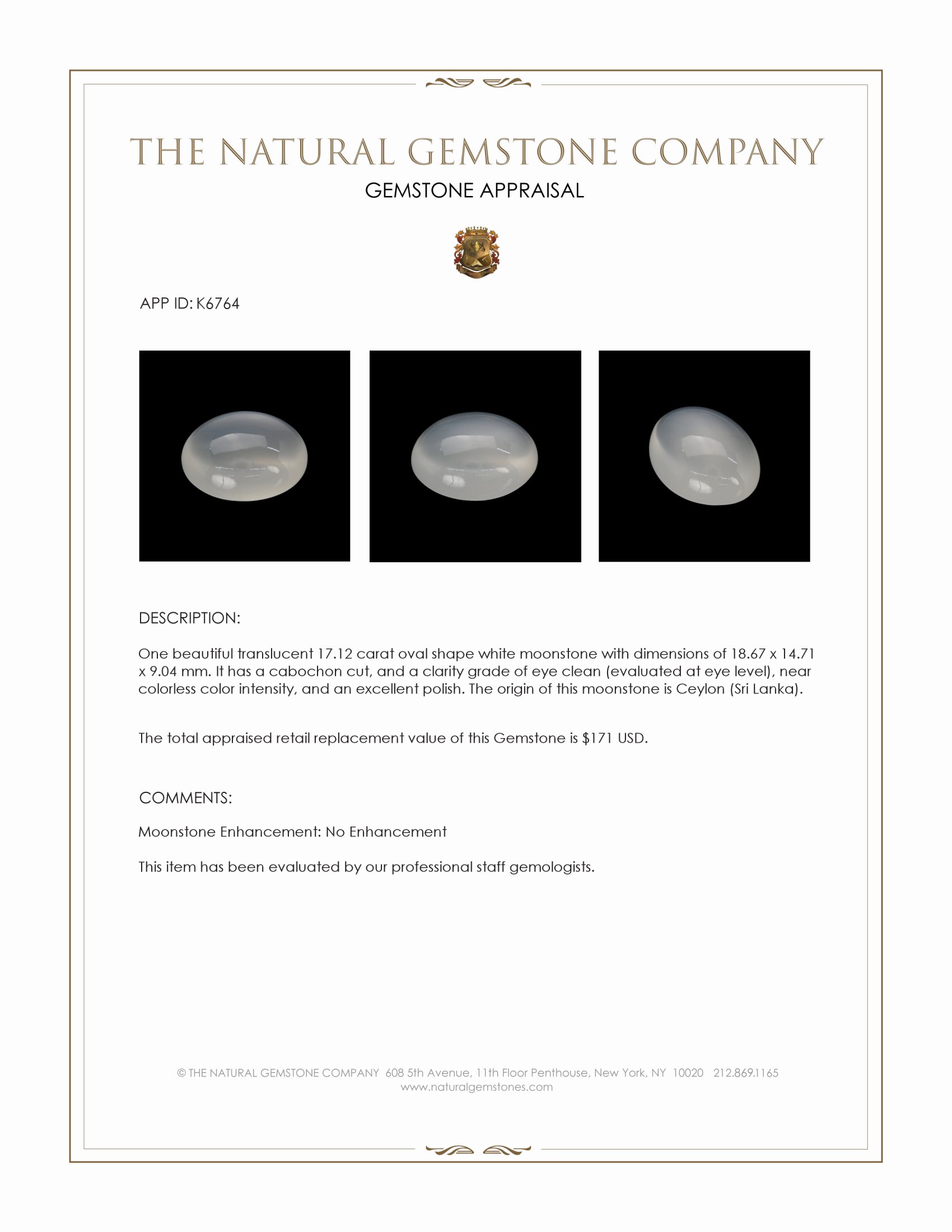 17.12 Ct. Cabochon Moonstone from Ceylon (Sri Lanka)