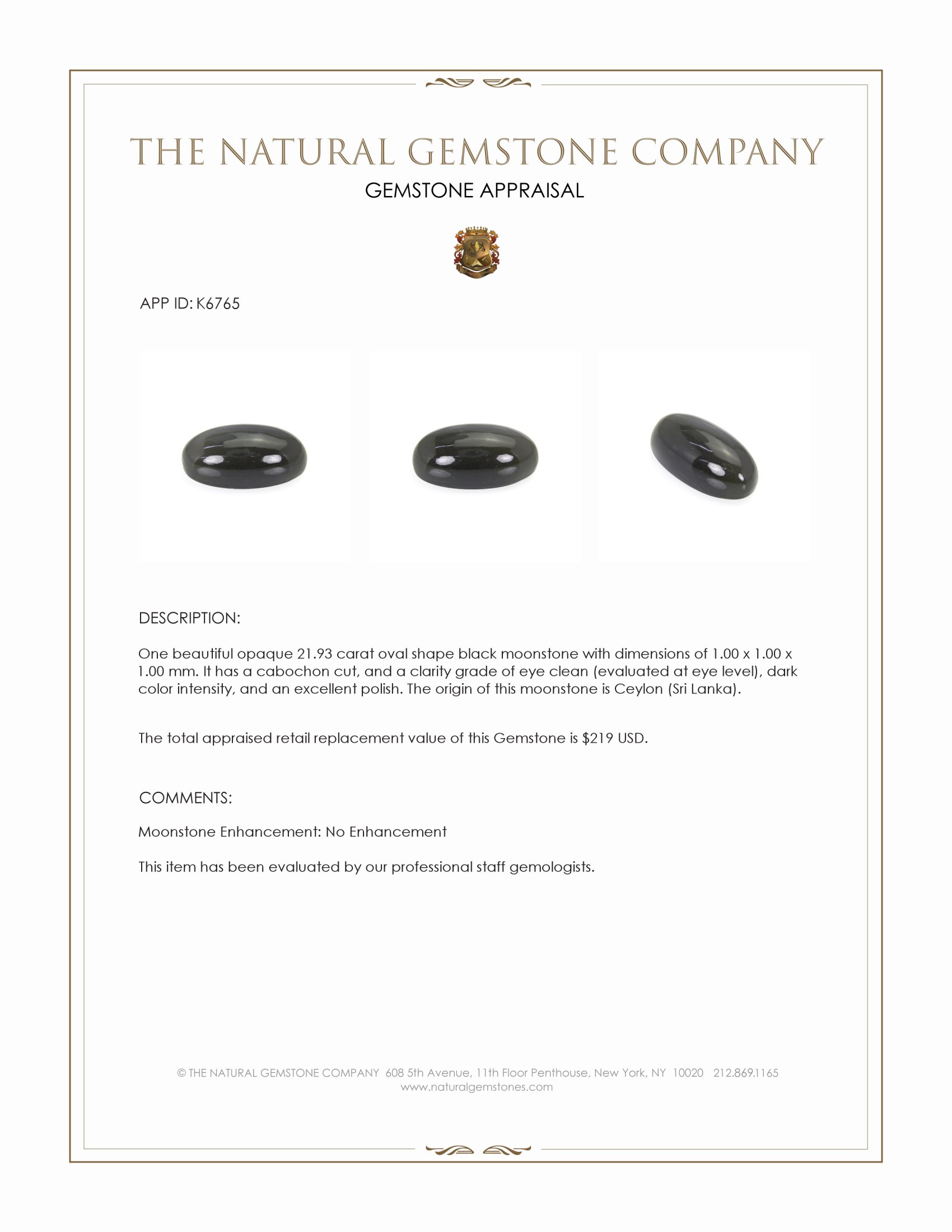 21.93 Ct. Cabochon Moonstone from Ceylon (Sri Lanka)