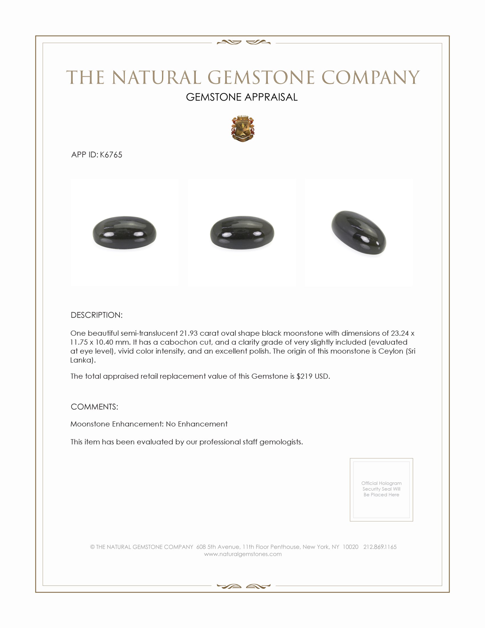 21.93 Ct. Cabochon Moonstone from Ceylon (Sri Lanka)