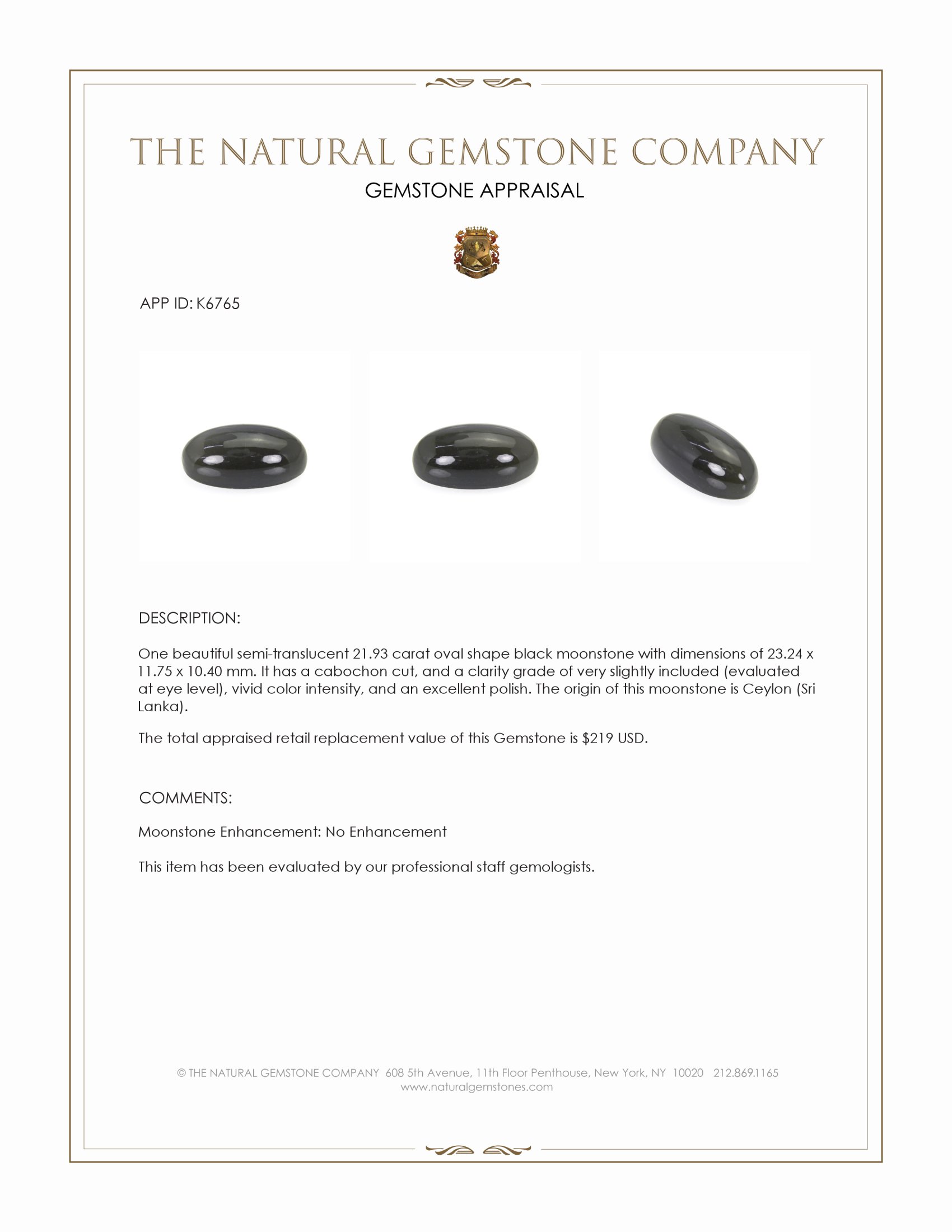 21.93 Ct. Cabochon Moonstone from Ceylon (Sri Lanka)