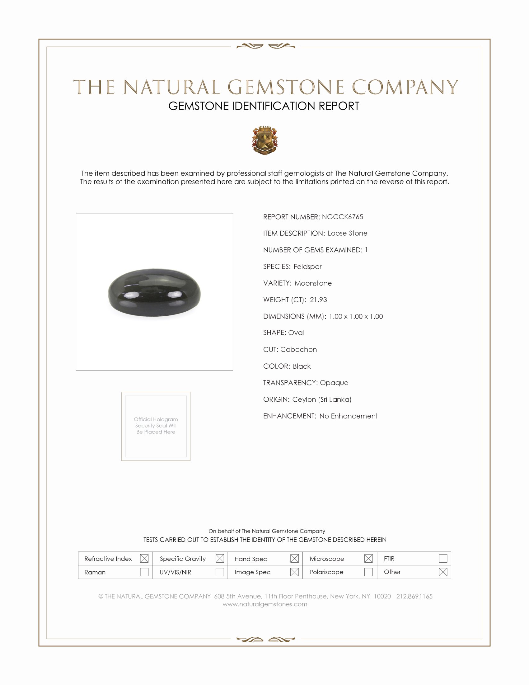 21.93 Ct. Black Cabochon Moonstone from Ceylon (Sri Lanka)