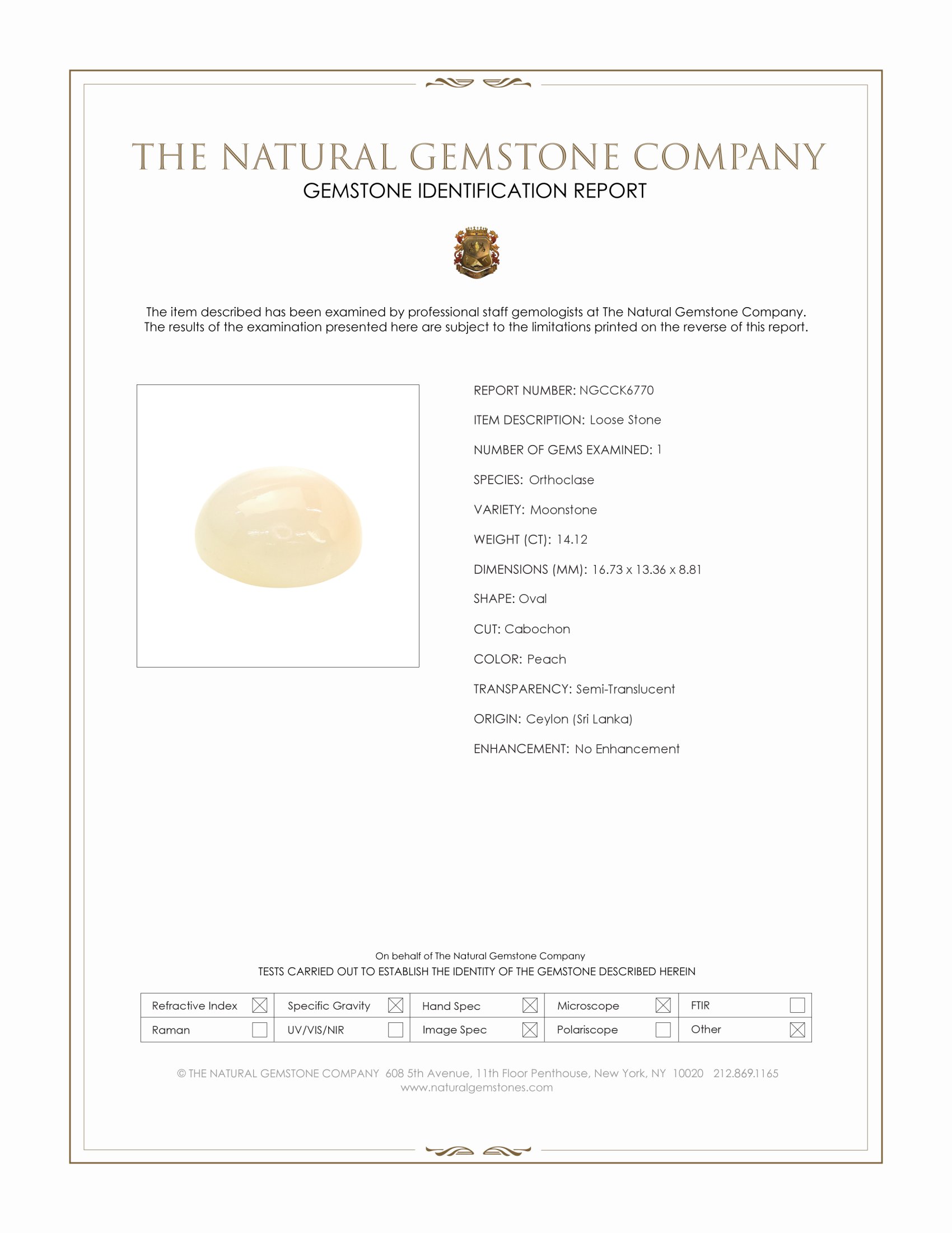 14.12 Ct. Cabochon Moonstone from Ceylon (Sri Lanka)