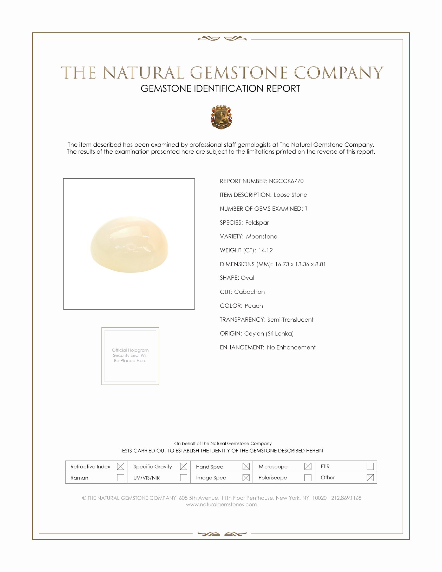 14.12 Ct. Cabochon Moonstone from Ceylon (Sri Lanka)