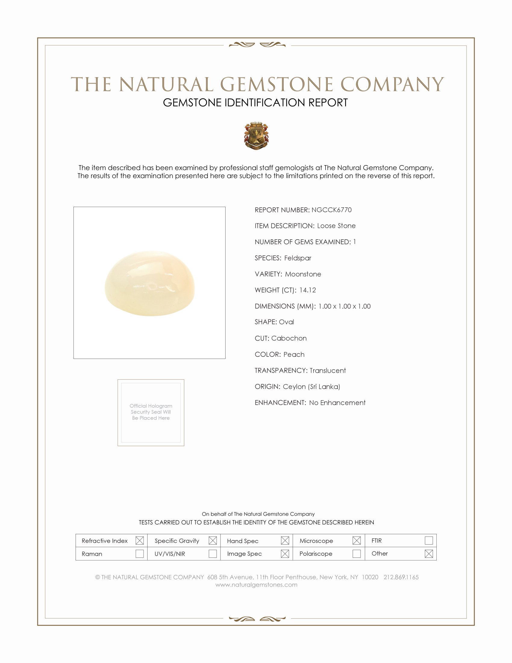 14.12 Ct. Cabochon Moonstone from Ceylon (Sri Lanka)