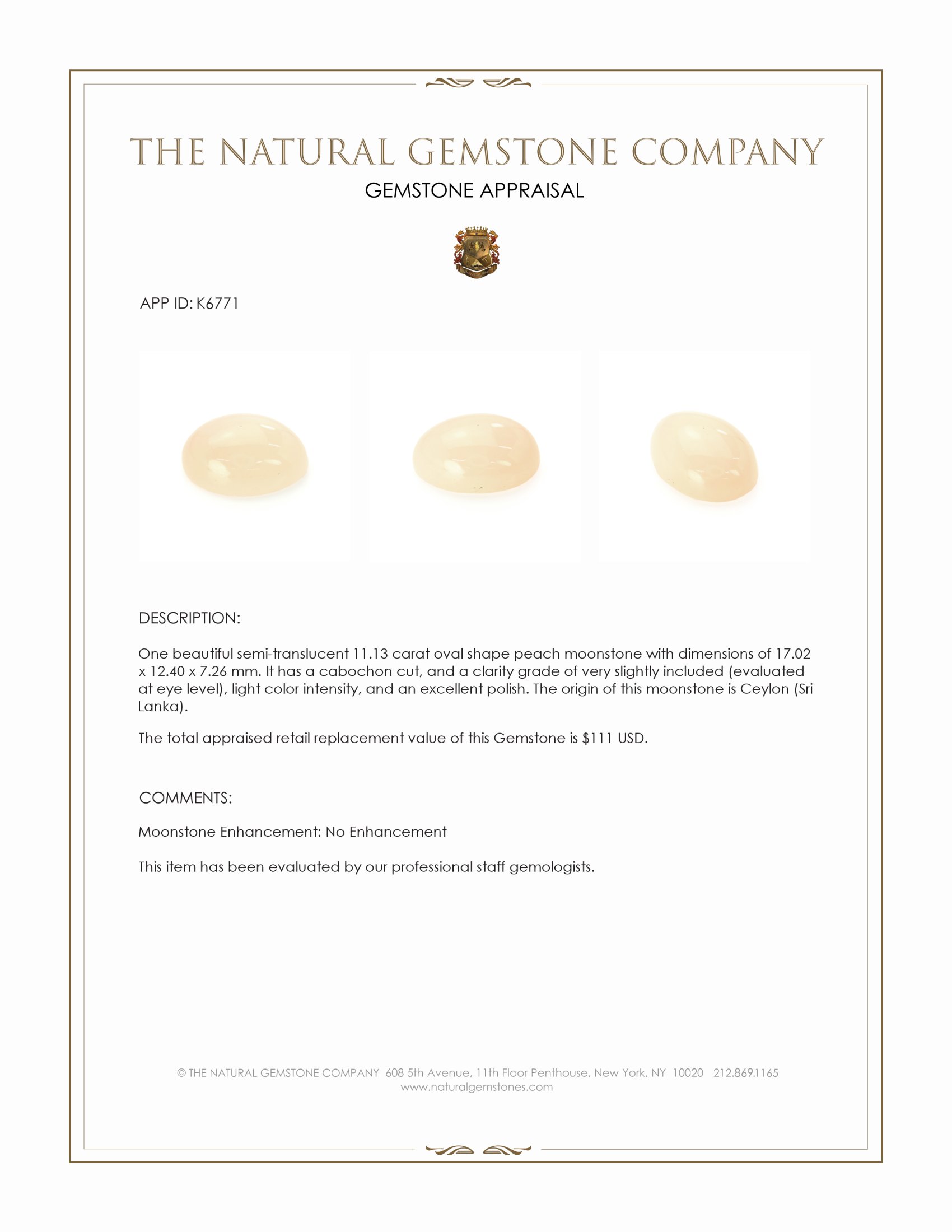 11.13 Ct. Yellow Cabochon Moonstone from Ceylon (Sri Lanka)