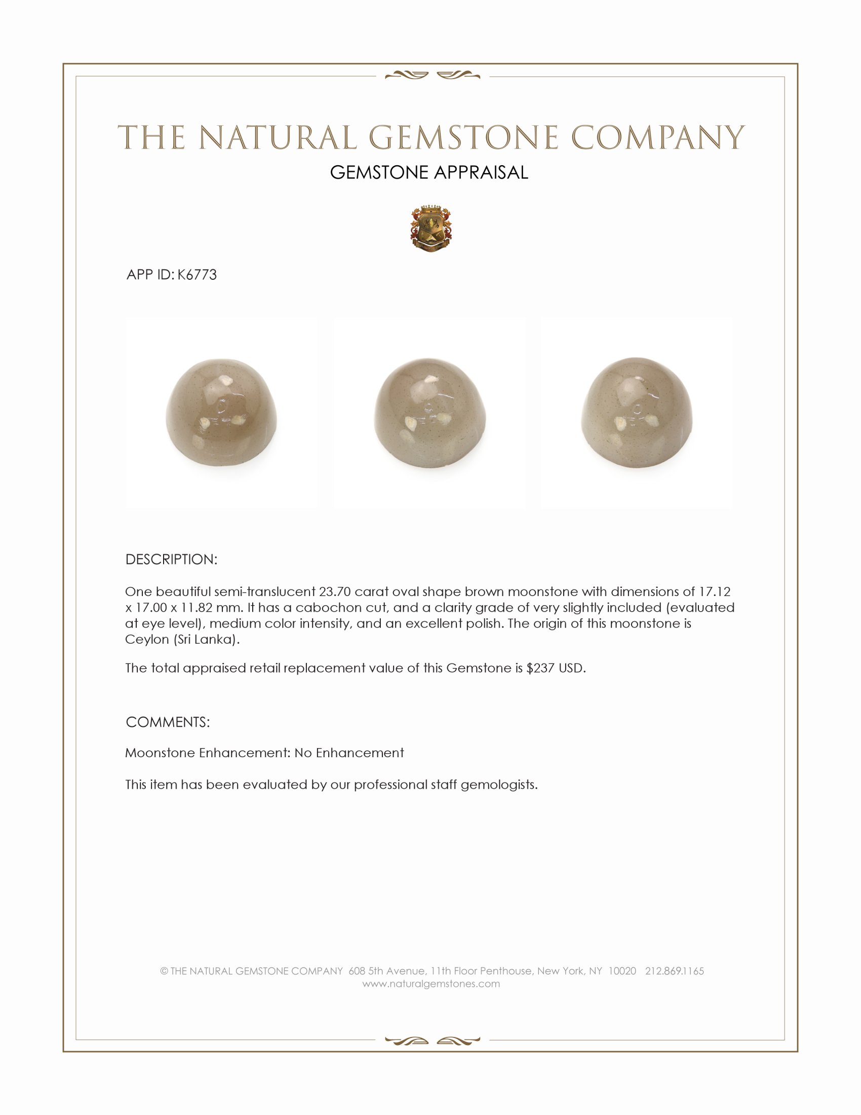 23.70 Ct. Cabochon Moonstone from Ceylon (Sri Lanka)