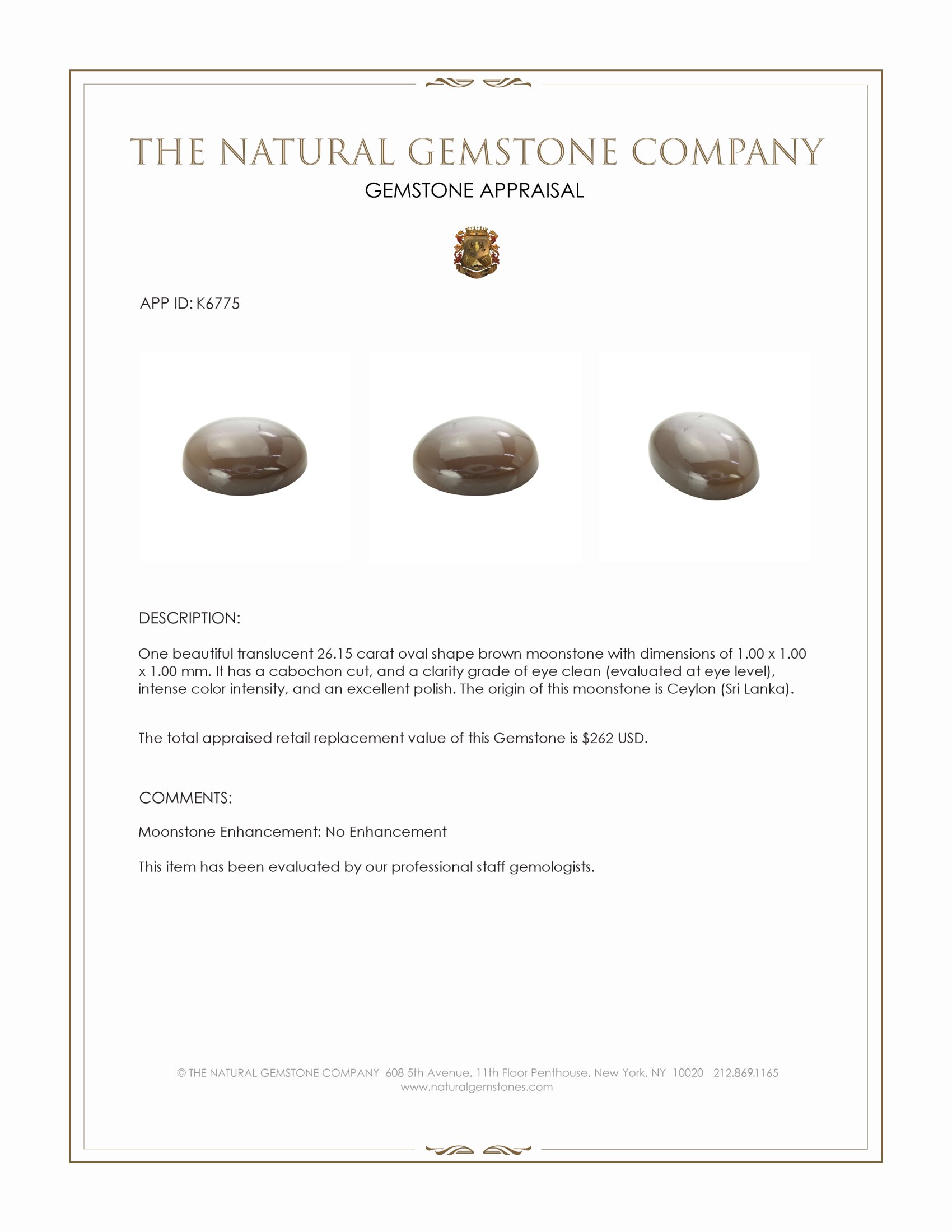 26.15 Ct. Cabochon Moonstone from Ceylon (Sri Lanka)