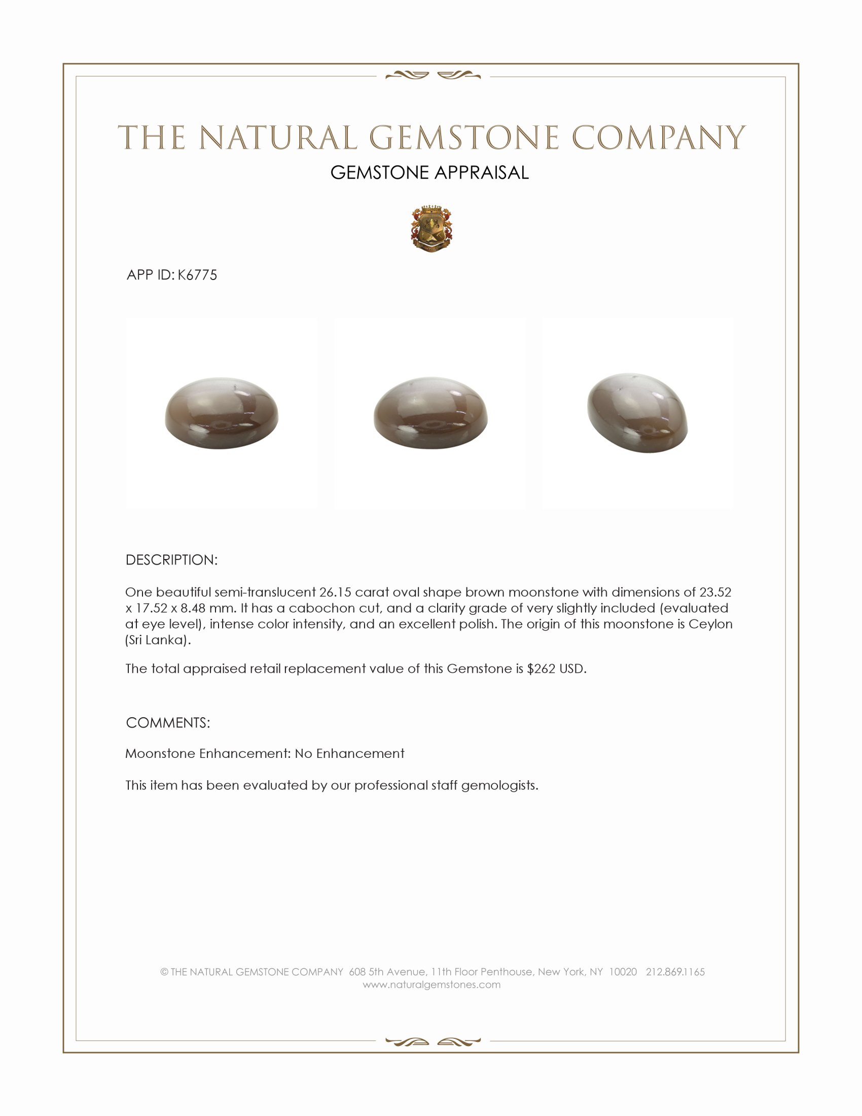 26.15 Ct. Cabochon Moonstone from Ceylon (Sri Lanka)