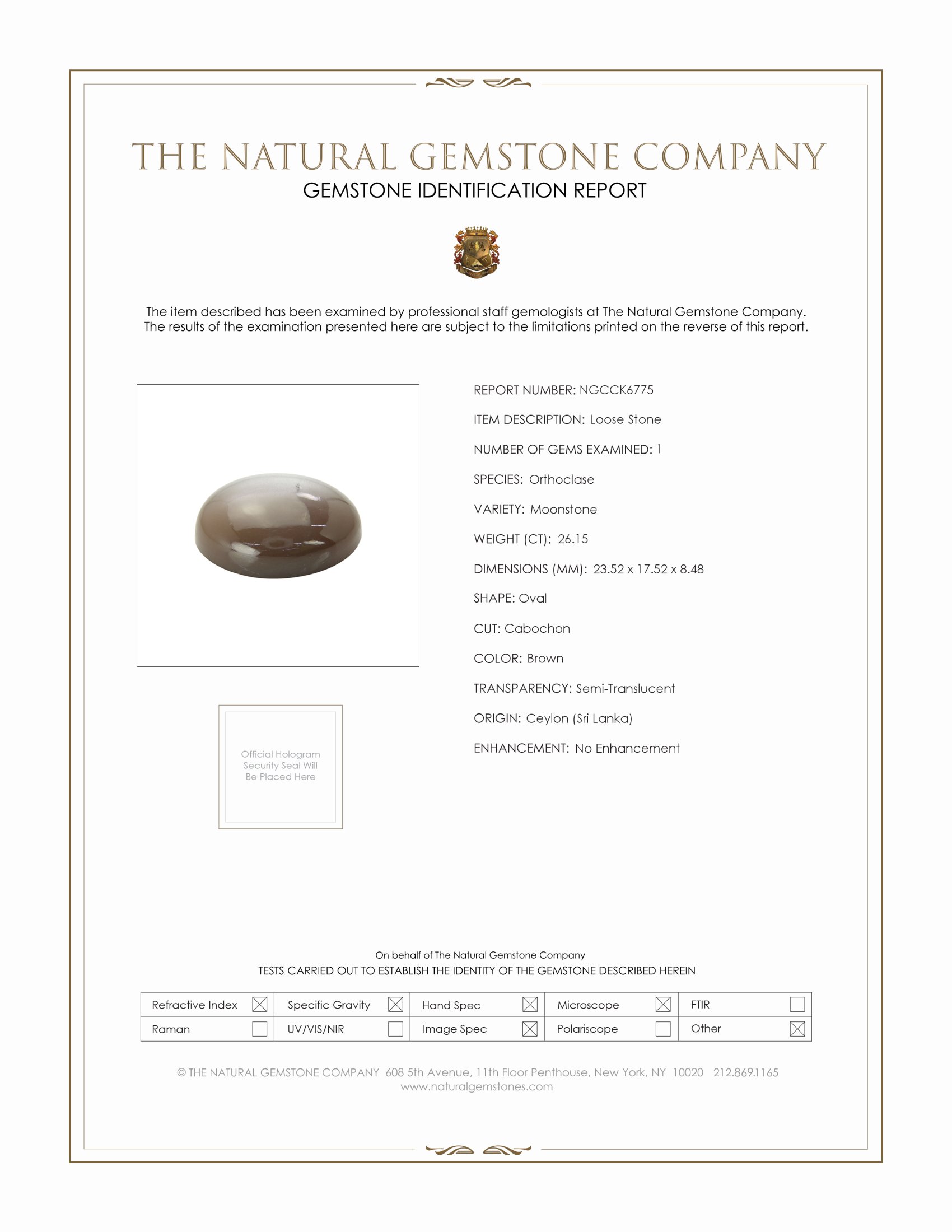 26.15 Ct. Brown Cabochon Moonstone from Ceylon (Sri Lanka)