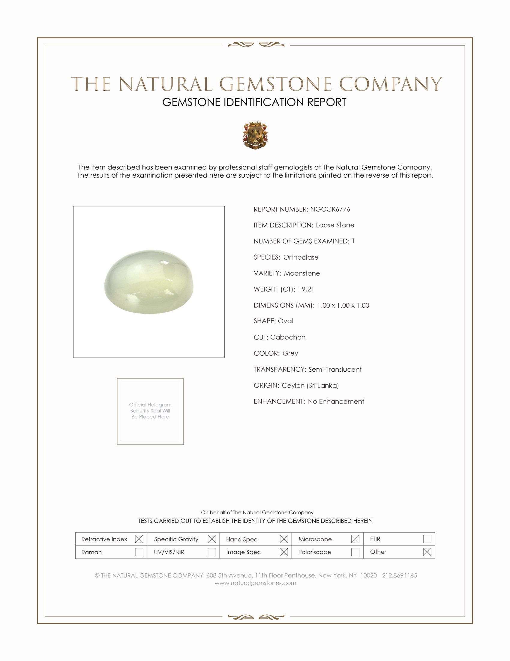 19.21 Ct. Cabochon Moonstone from Ceylon (Sri Lanka)