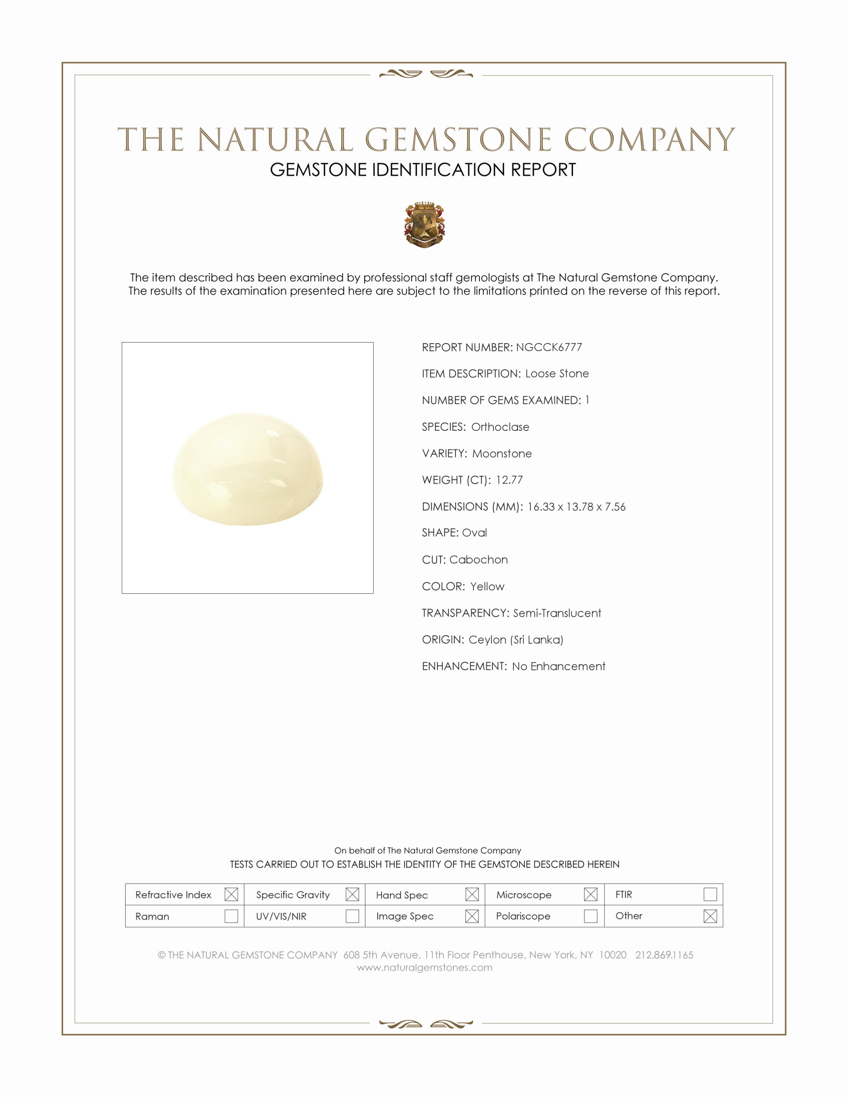 12.77 Ct. Yellow Cabochon Moonstone from Ceylon (Sri Lanka)