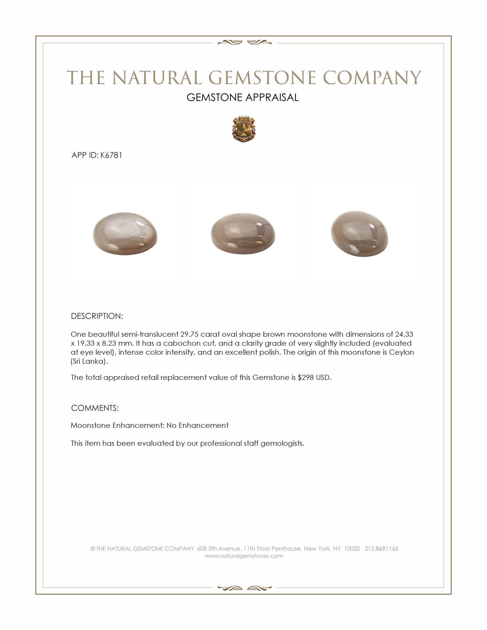 29.75 Ct. Cabochon Moonstone from Ceylon (Sri Lanka)