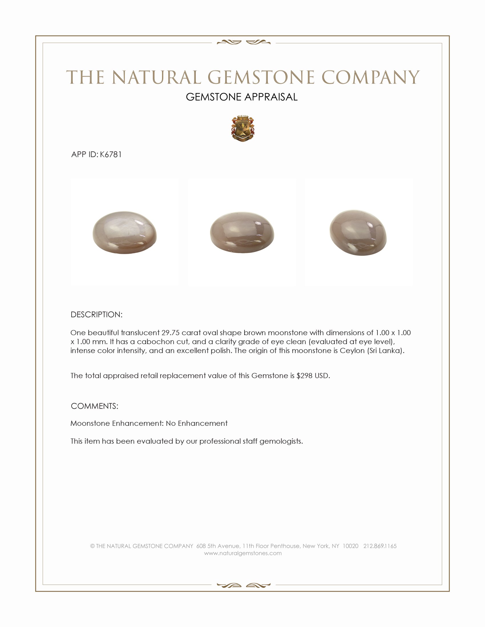 29.75 Ct. Cabochon Moonstone from Ceylon (Sri Lanka)