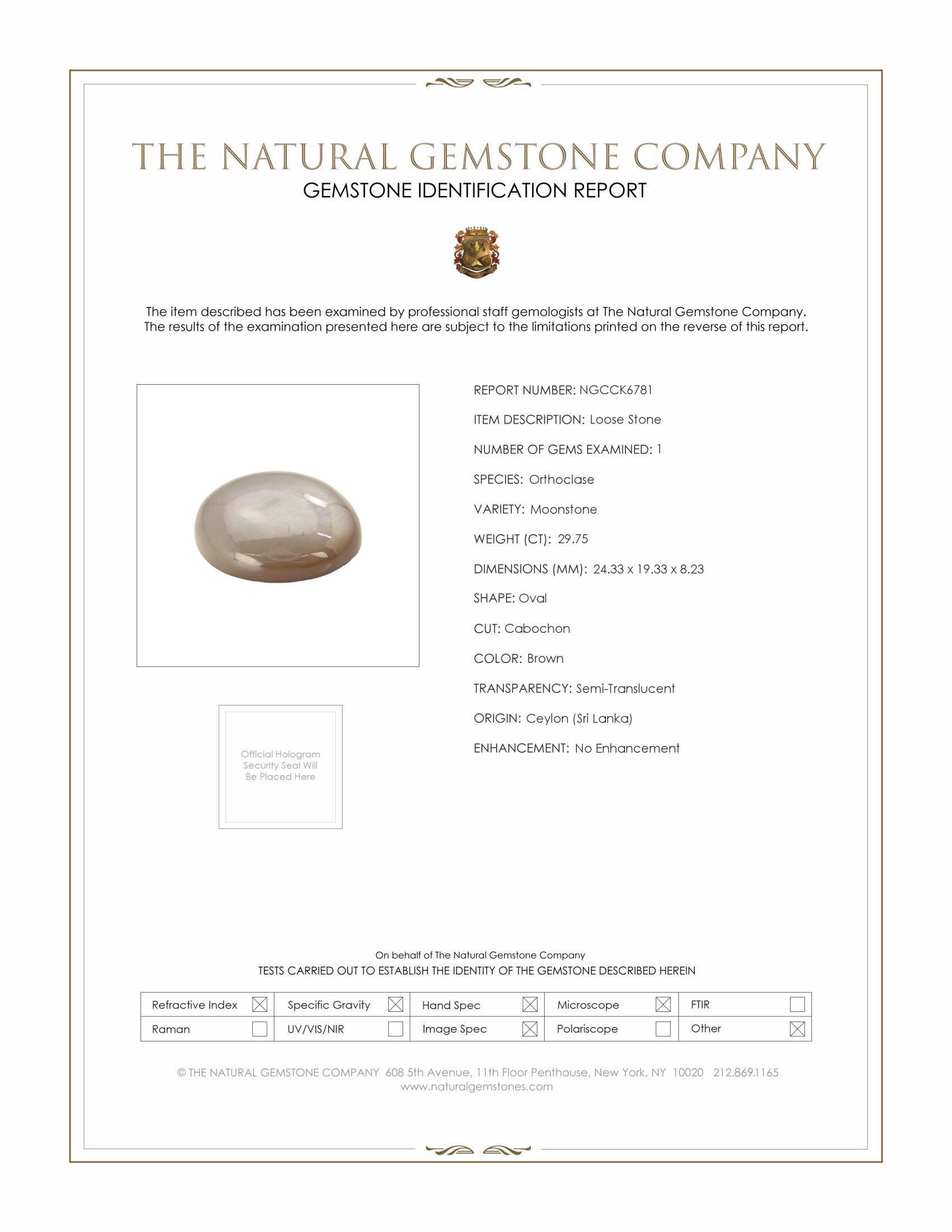 29.75 Ct. Cabochon Moonstone from Ceylon (Sri Lanka)