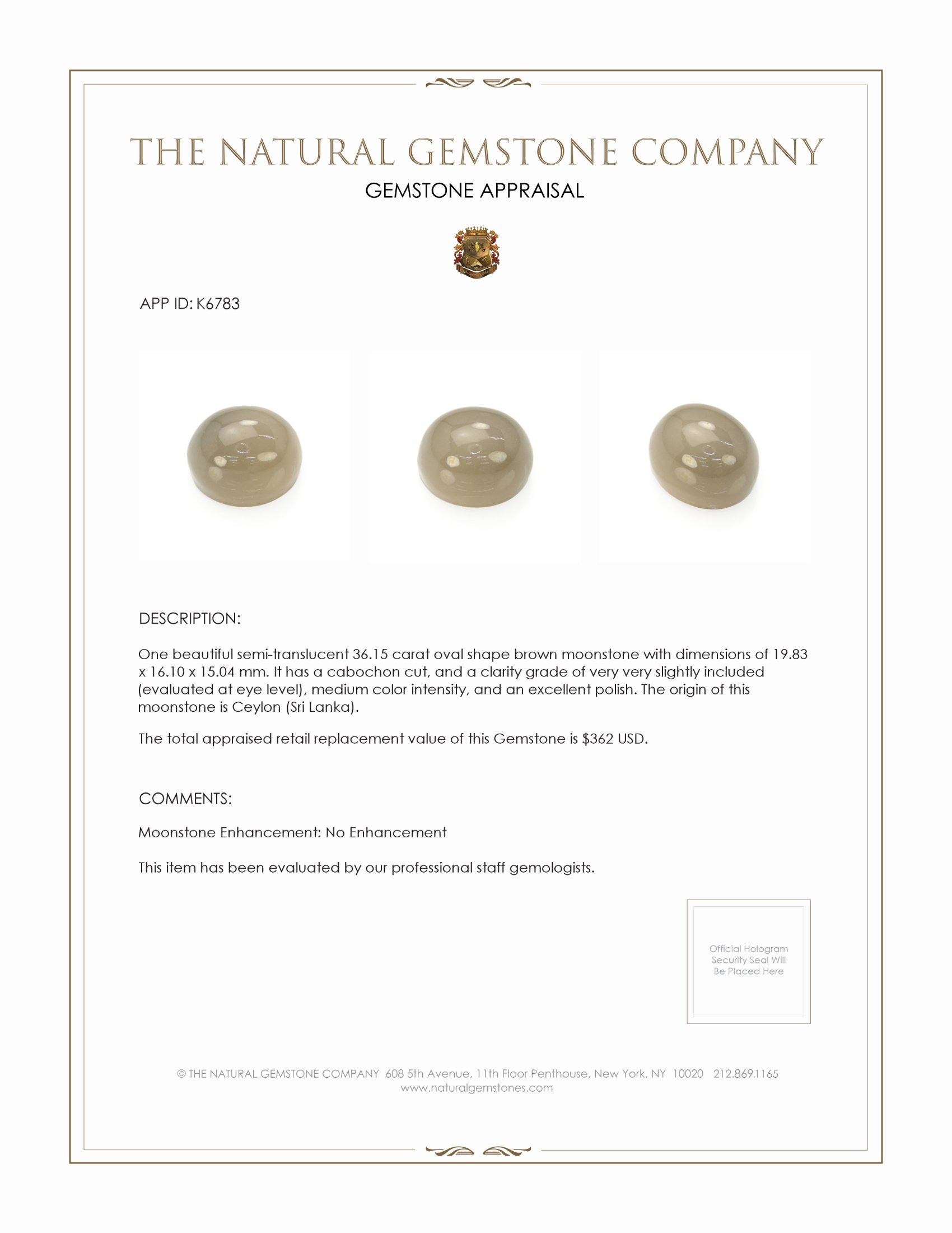 36.15 Ct. Brown Cabochon Moonstone from Ceylon (Sri Lanka)